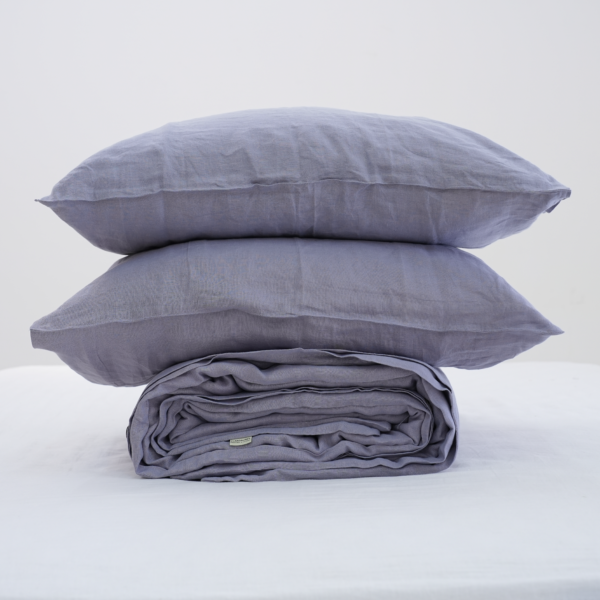 Steel French Linen Duvet Cover+2 Pillowcases Set - Plain Dyeing 24