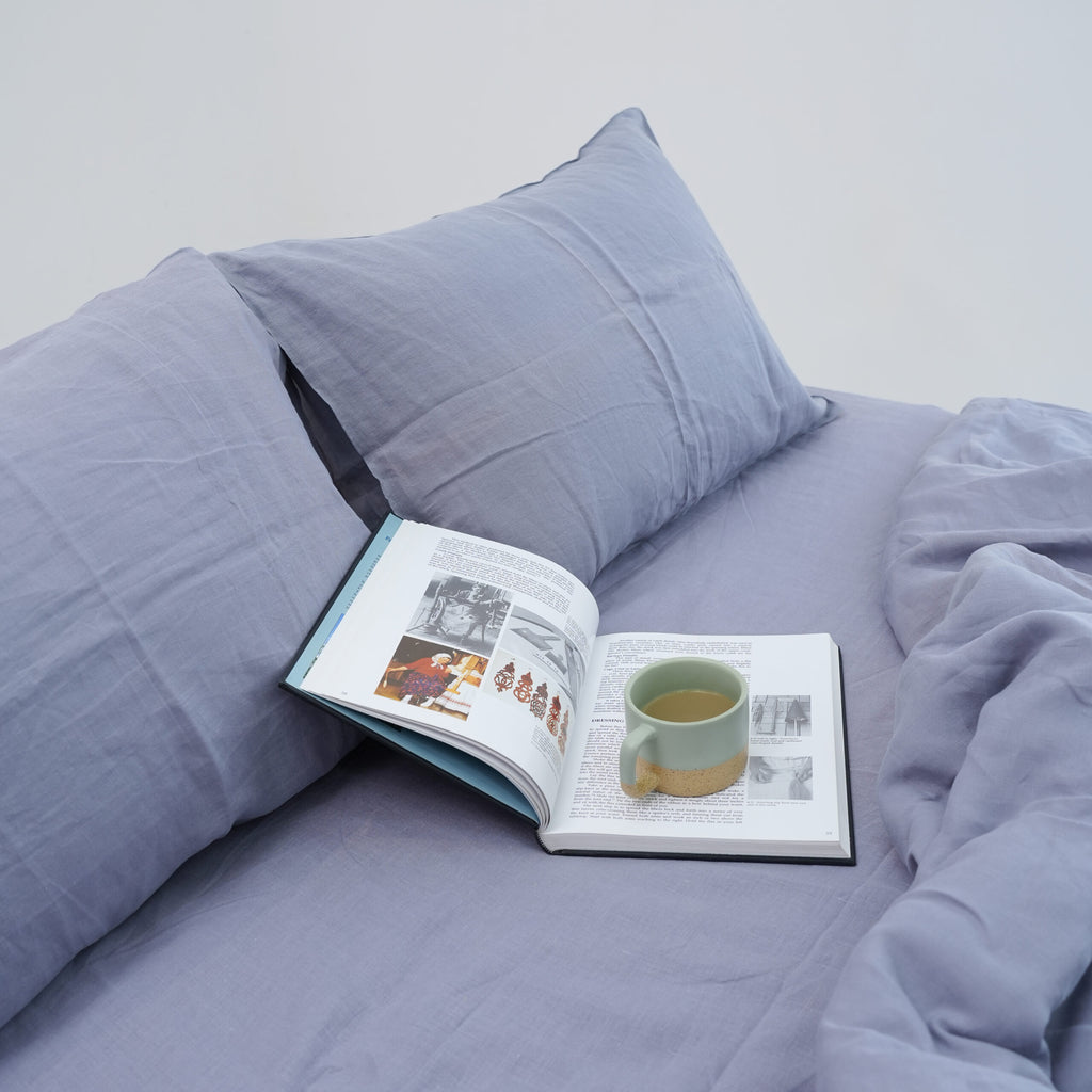 Steel French Linen Duvet Cover+2 Pillowcases Set - Plain Dyeing 24