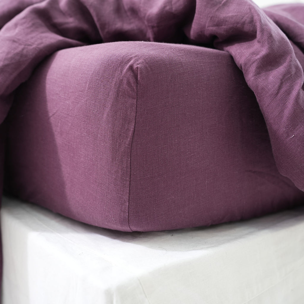 Violet Purple French Linen Fitted Sheet | Handmade