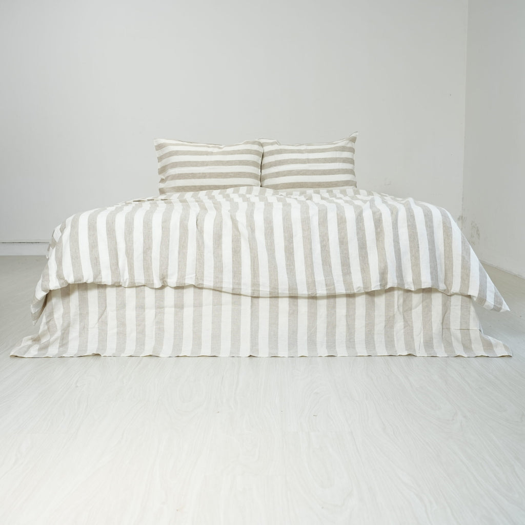 Wide Striped Flax French Linen Flat Sheet | 100% Linen Flat Sheet