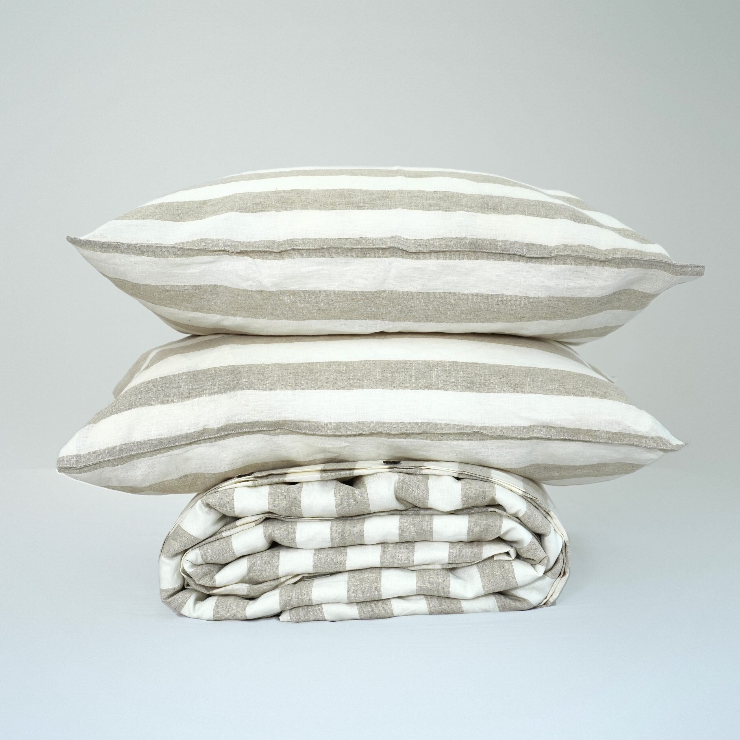 Flax Striped French Linen Duvet Cover+2 Pillowcases Set - Yarn Dyeing 57