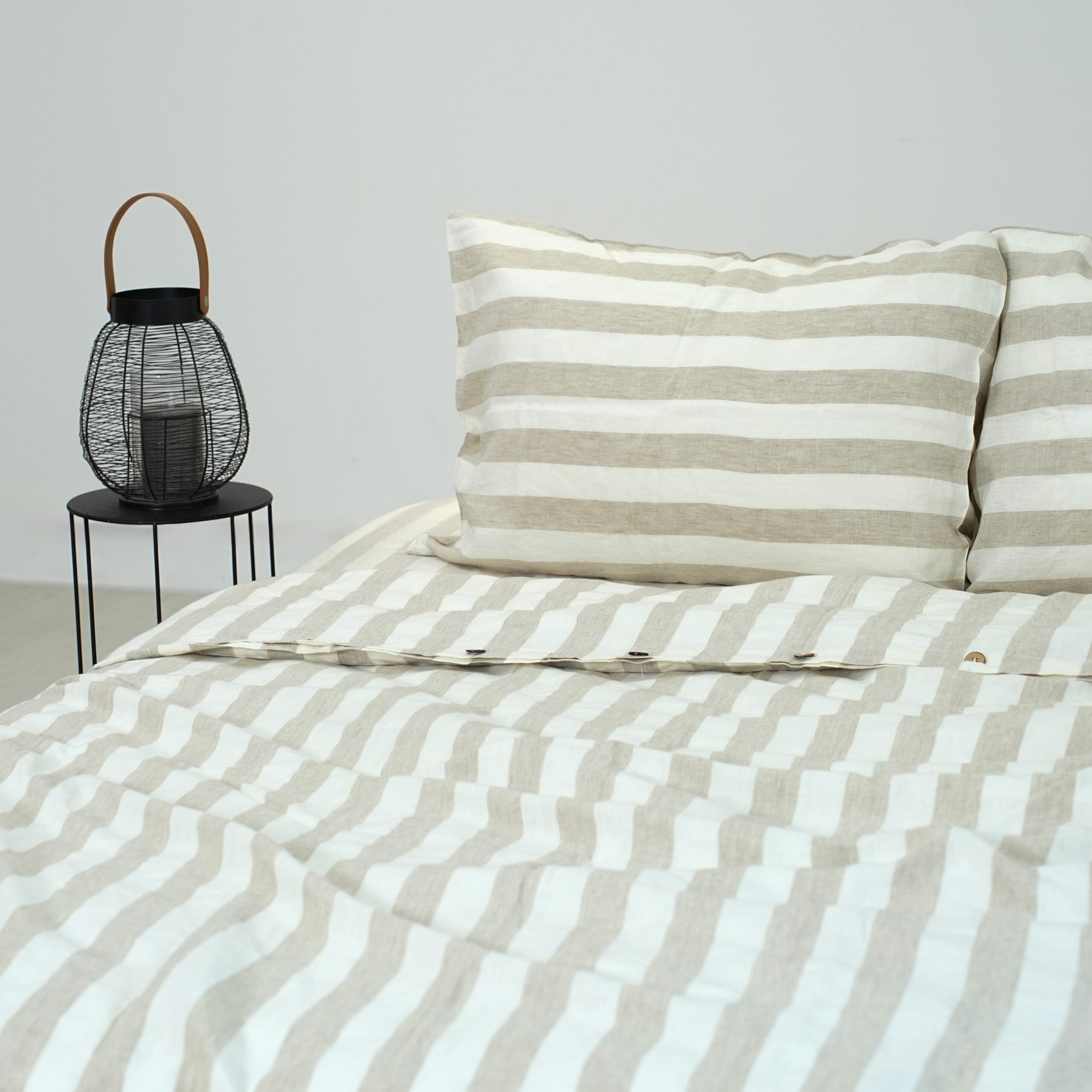 Flax Striped French Linen Duvet Cover+2 Pillowcases Set - Yarn Dyeing 57