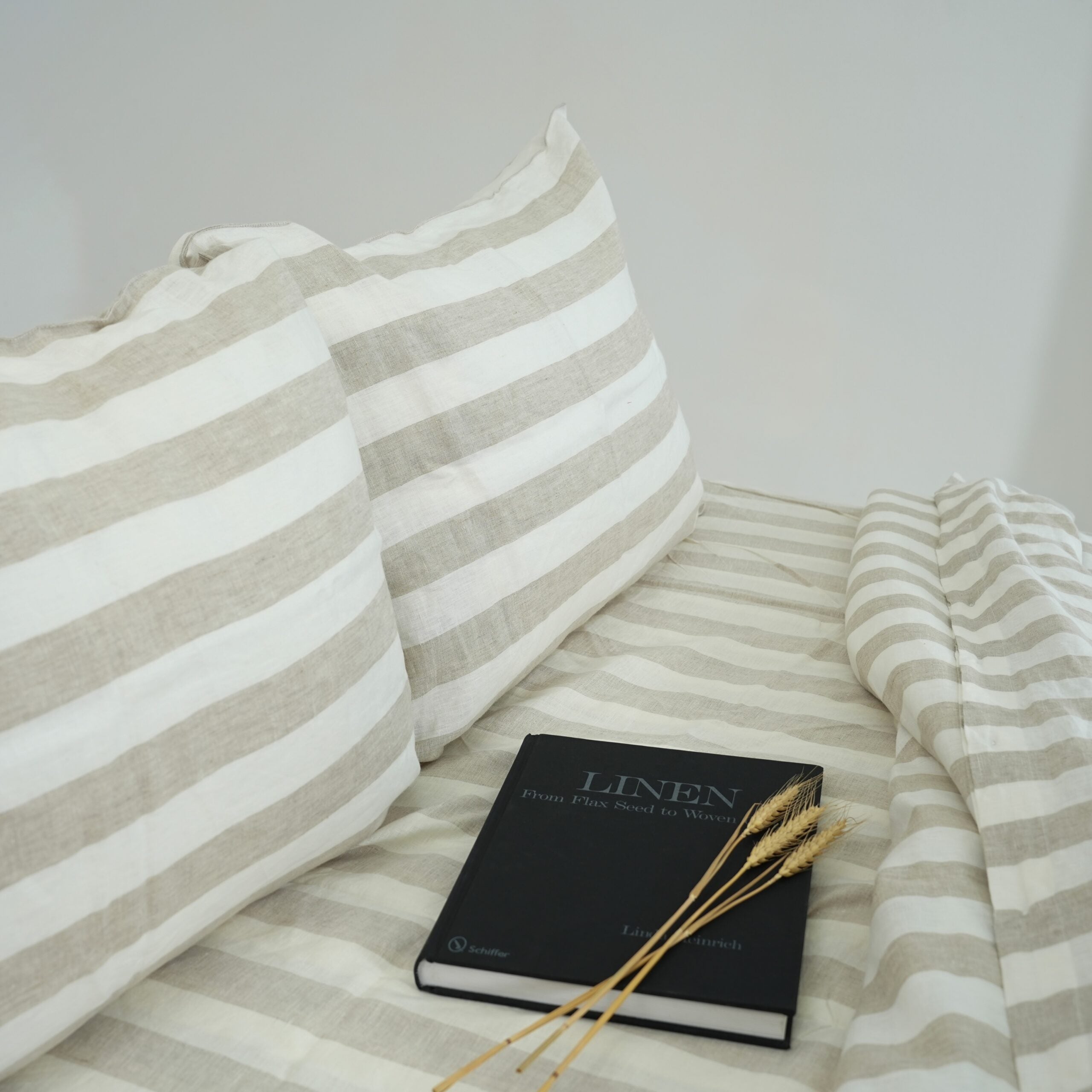 Flax Striped French Linen Duvet Cover+2 Pillowcases Set - Yarn Dyeing 57