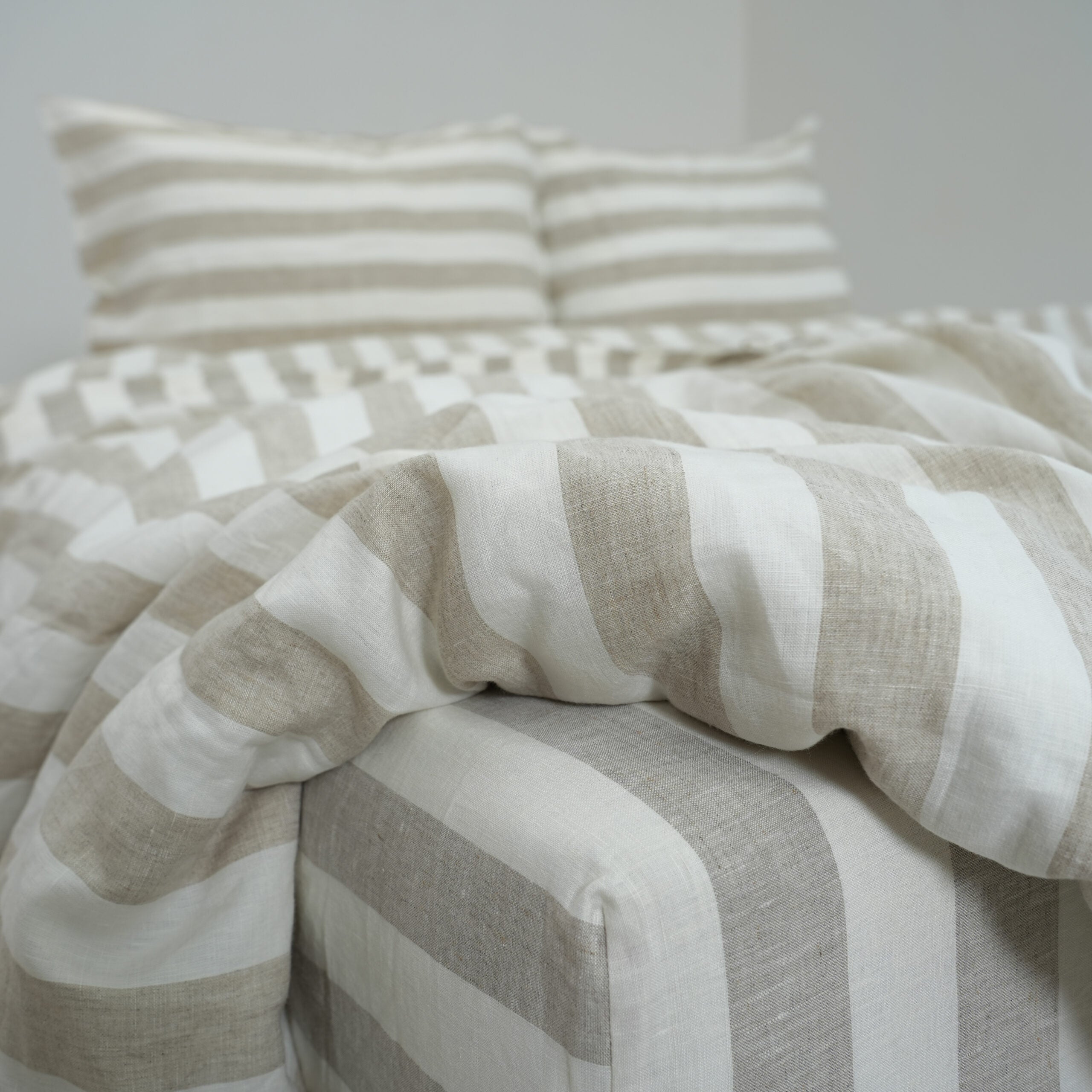 Wide Striped Flax French Linen Flat Sheet | 100% Linen Flat Sheet