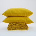 Yellow French Linen Duvet Cover+2 Pillowcases Set - Plain Dyeing 34