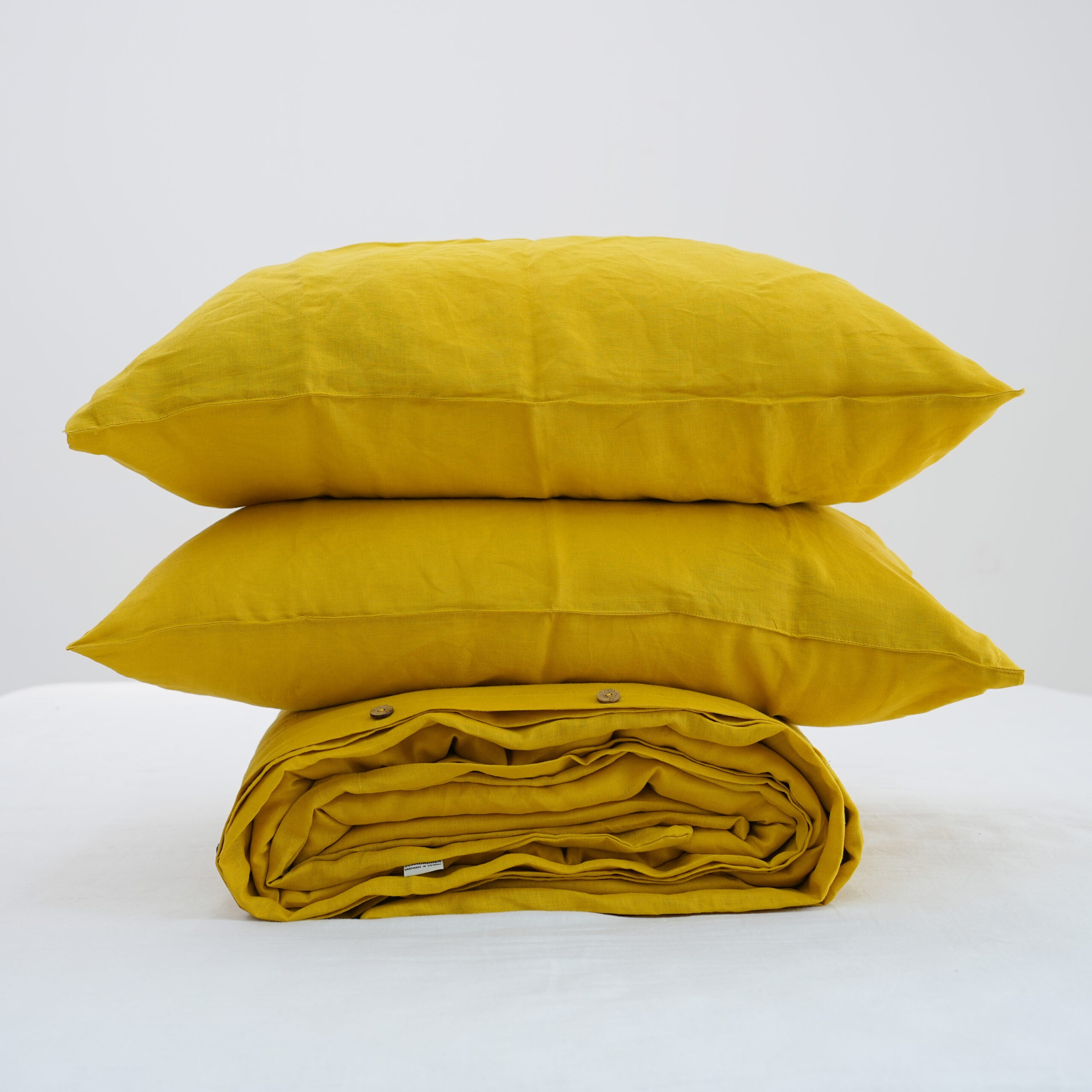 Yellow French Linen Duvet Cover+2 Pillowcases Set - Plain Dyeing 34