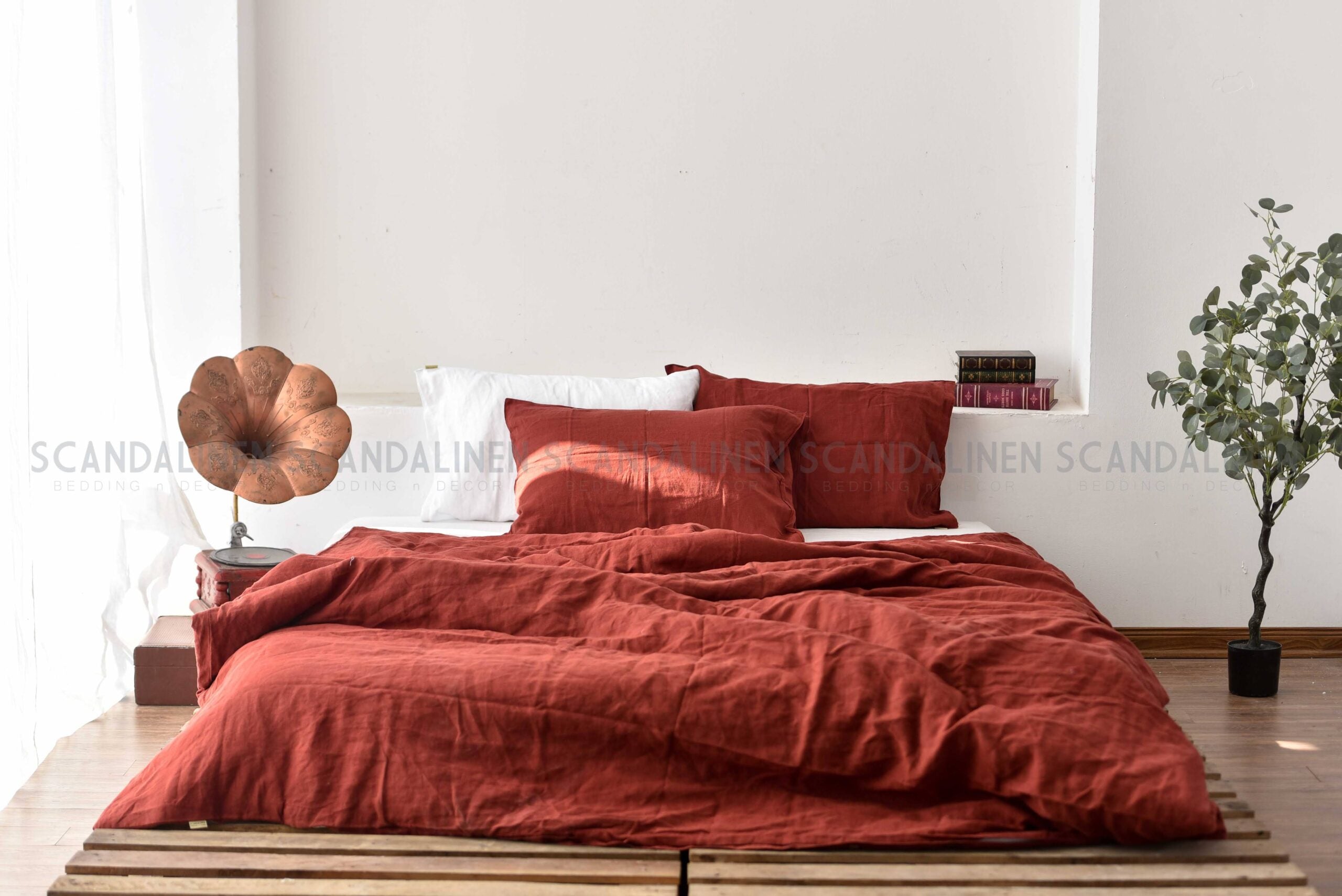 Red French Linen Flat Sheet | 100% Linen Flat Sheet