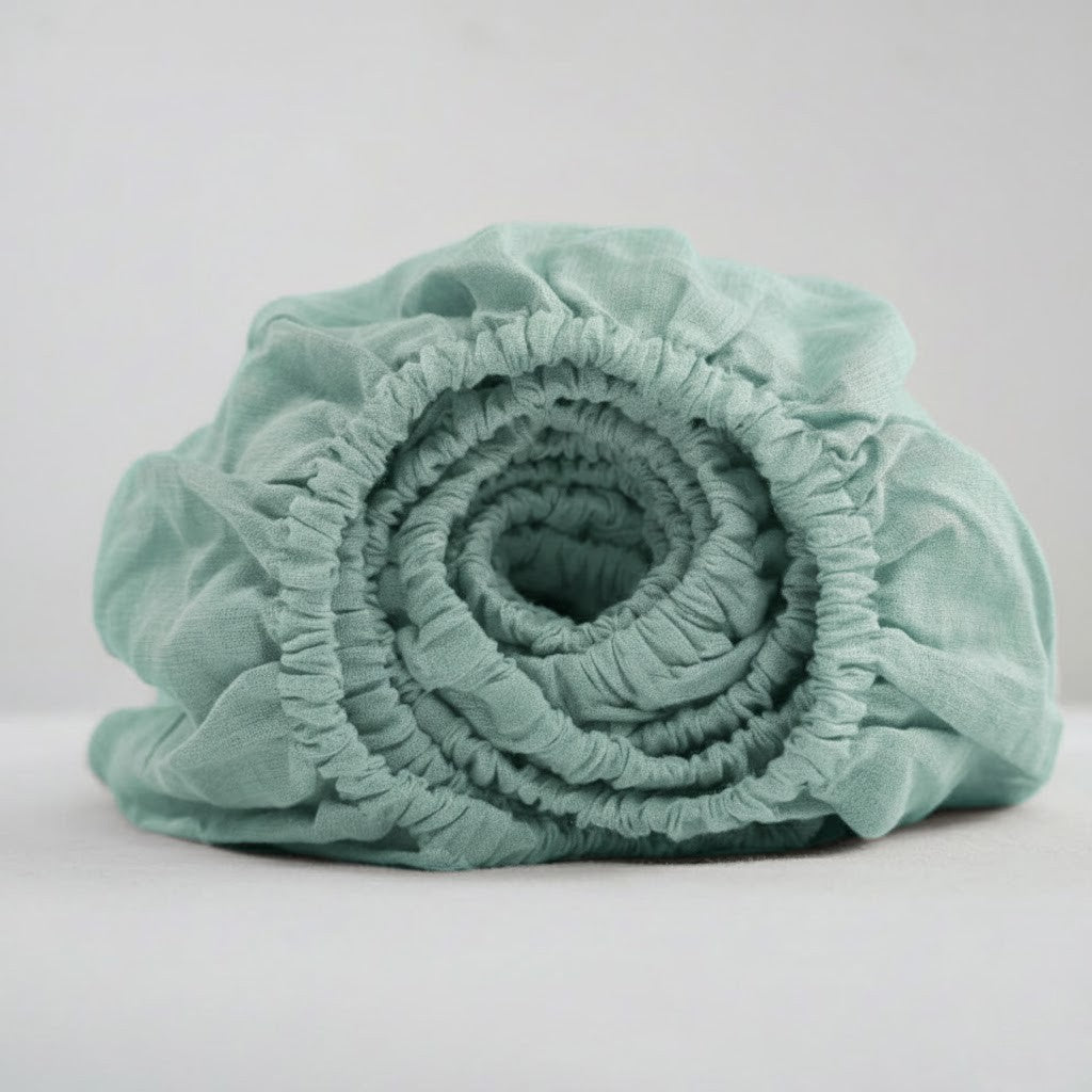 Mint Green French Linen Fitted Sheet | Premium Linen Bedding
