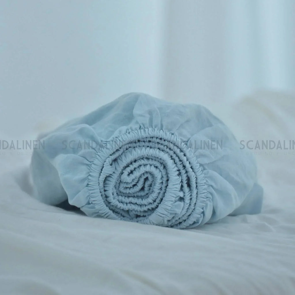Sky Blue French Linen Fitted Sheet | Premium Linen Bedding