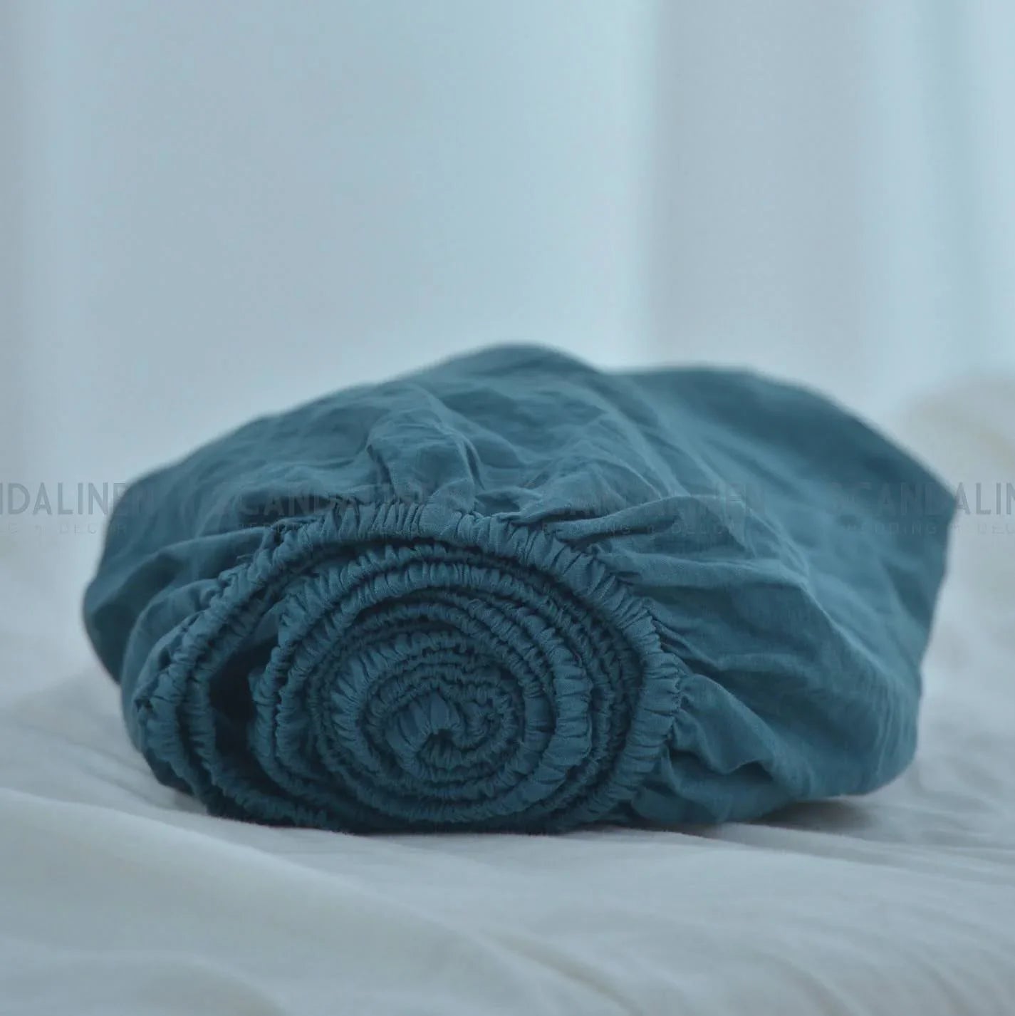 Azure Blue French Linen Fitted Sheet | Premium Linen Bedding