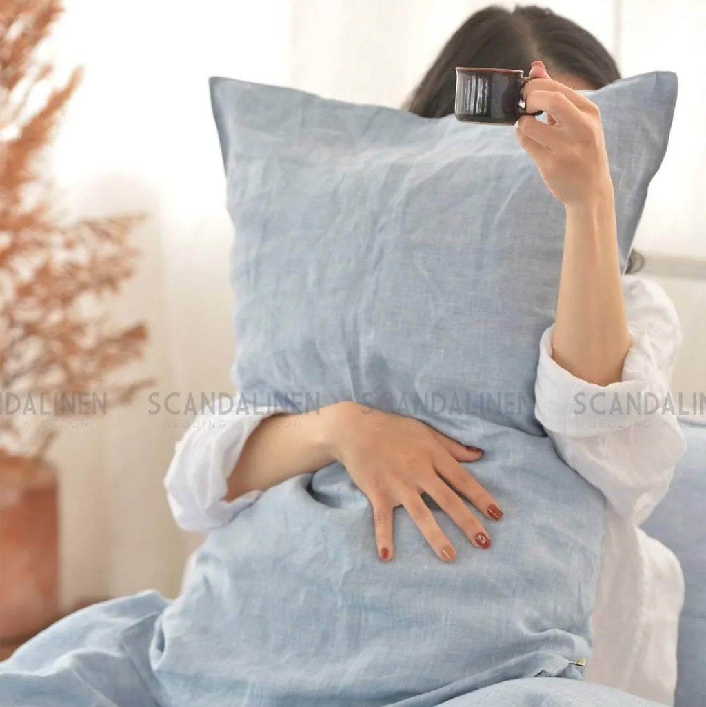 Blue French Linen 4-Piece Duvet Cover Set | Yarn-Dyed | Handmade