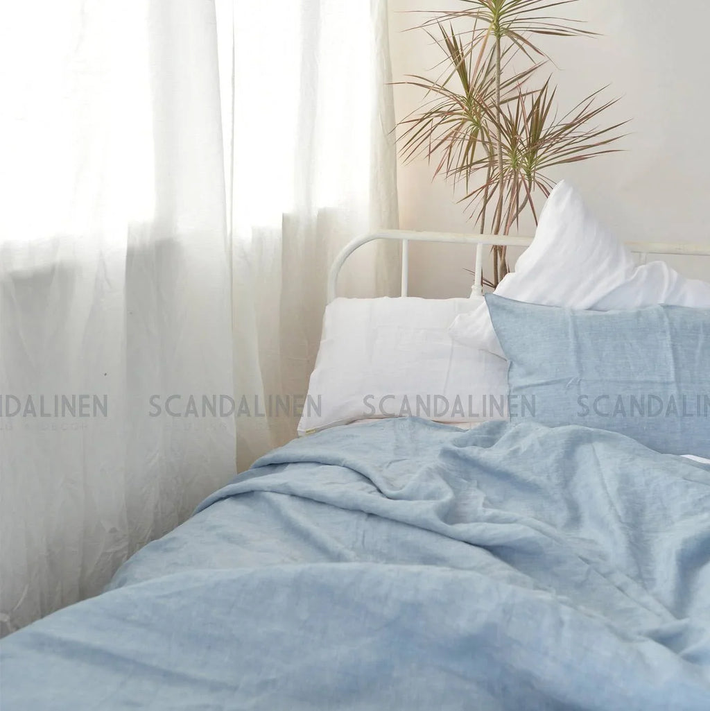 Blue French Linen 4-Piece Duvet Cover Set | Yarn-Dyed | Handmade
