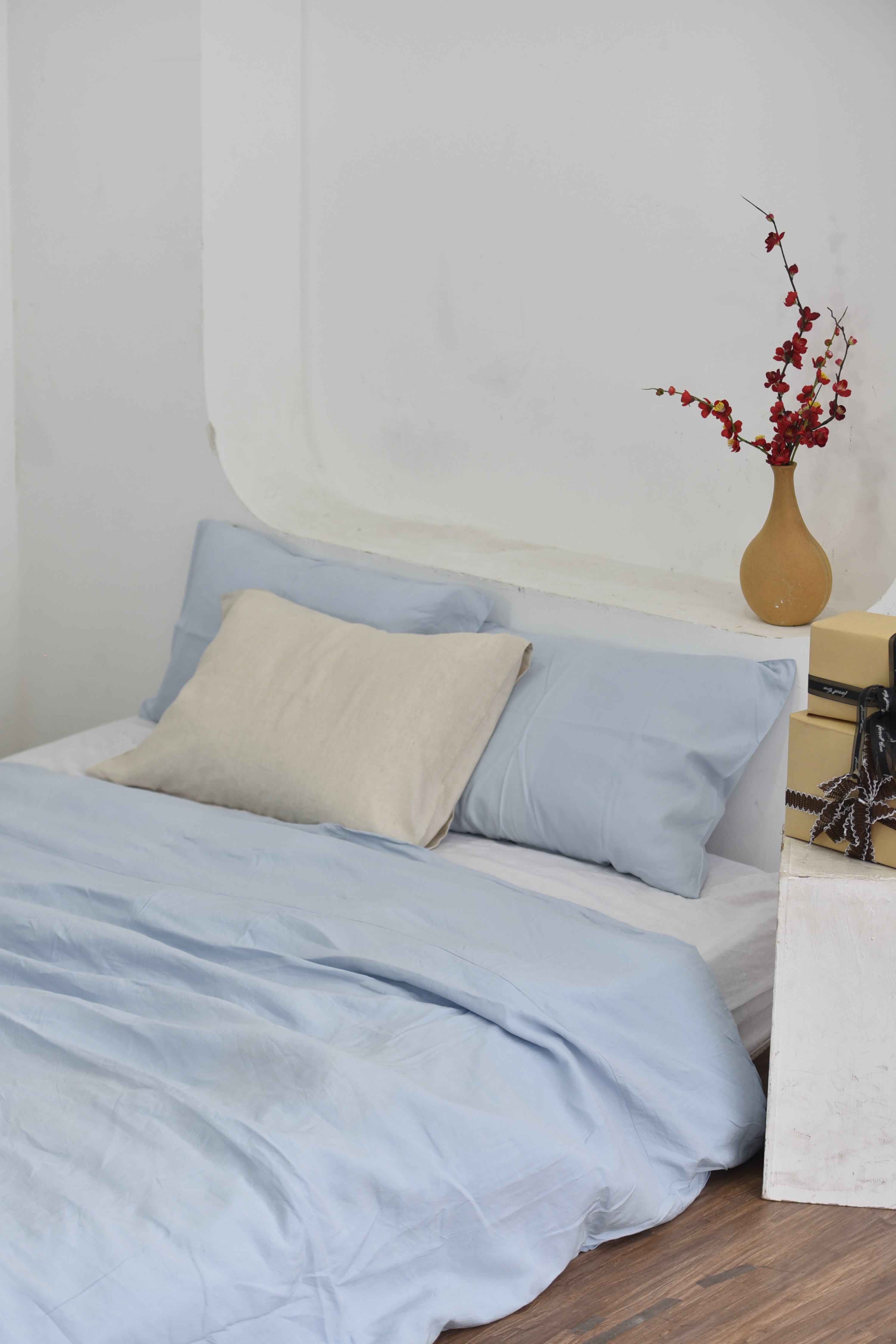 Baby Blue Bamboo Linen Duvet Cover | 45% Linen 55% Bamboo Rayon