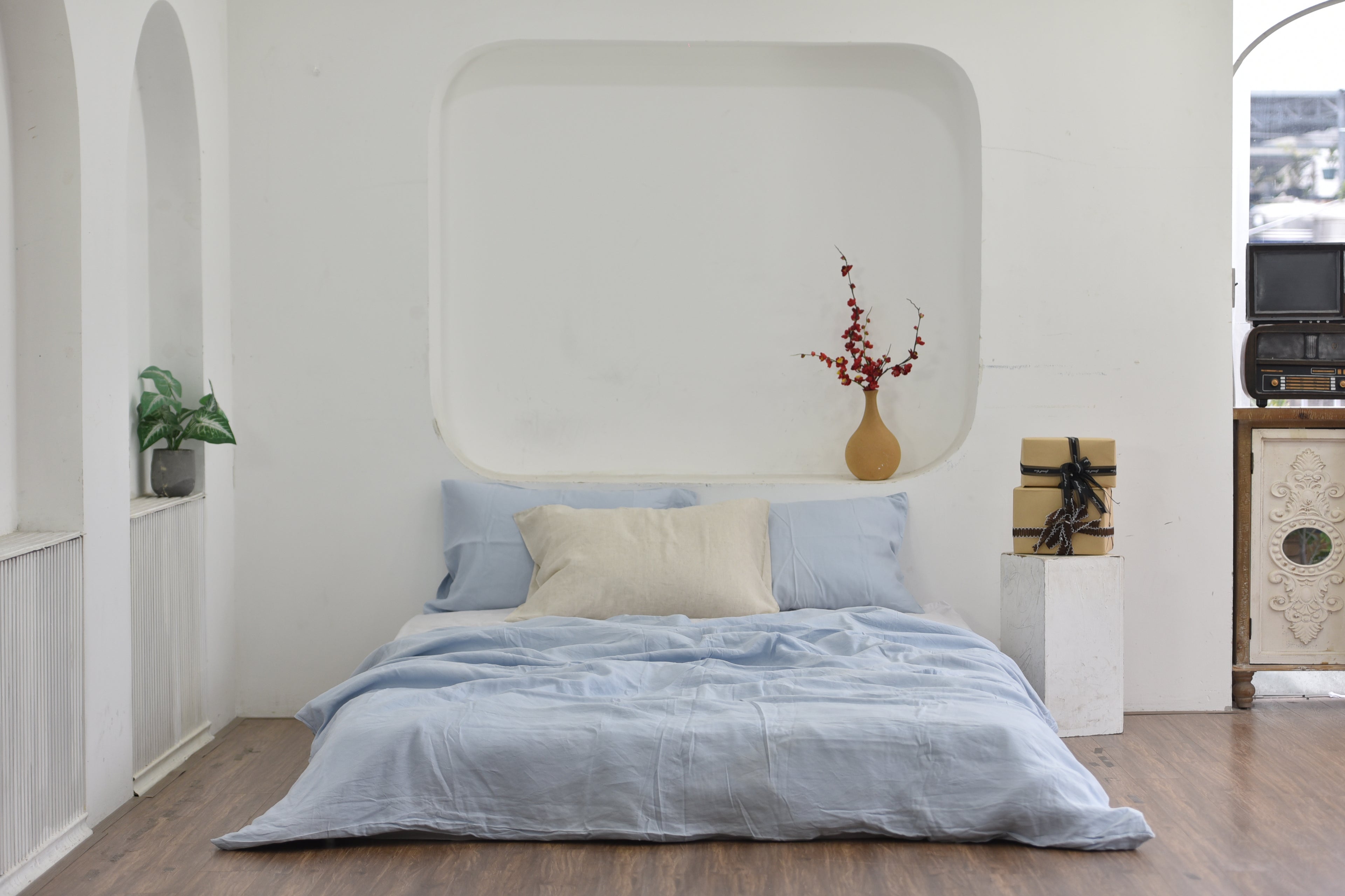 Baby Blue Bamboo Linen Duvet Cover | 45% Linen 55% Bamboo Rayon