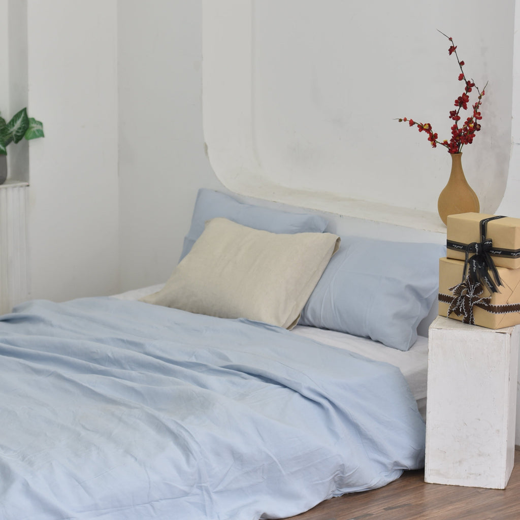 Baby Blue Bamboo Linen Duvet Cover Set – 4-Piece | 45% Linen 55% Bamboo Rayon | 165 GSM