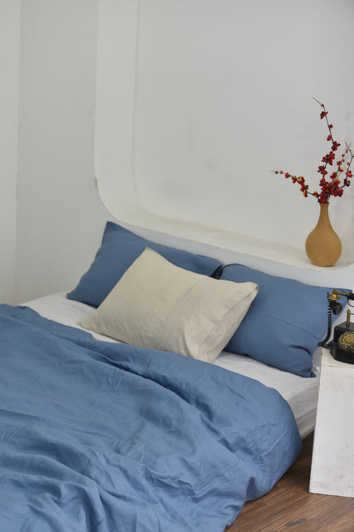 Cerulean Bamboo Linen Duvet Cover | 45% Linen 55% Bamboo Rayon