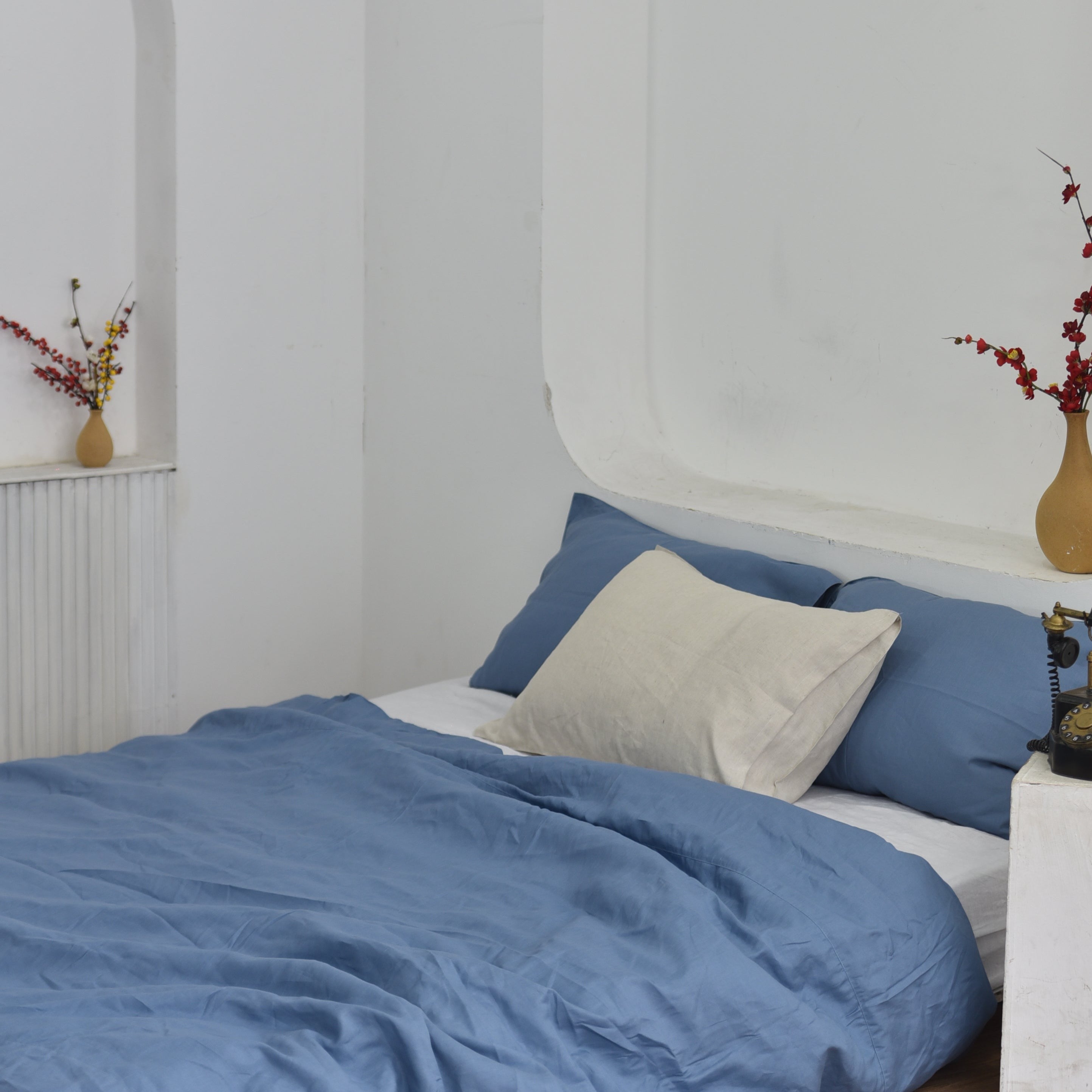 Cerulean Bamboo Linen Duvet Cover Set – 4-Piece | 45% Linen 55% Bamboo Rayon