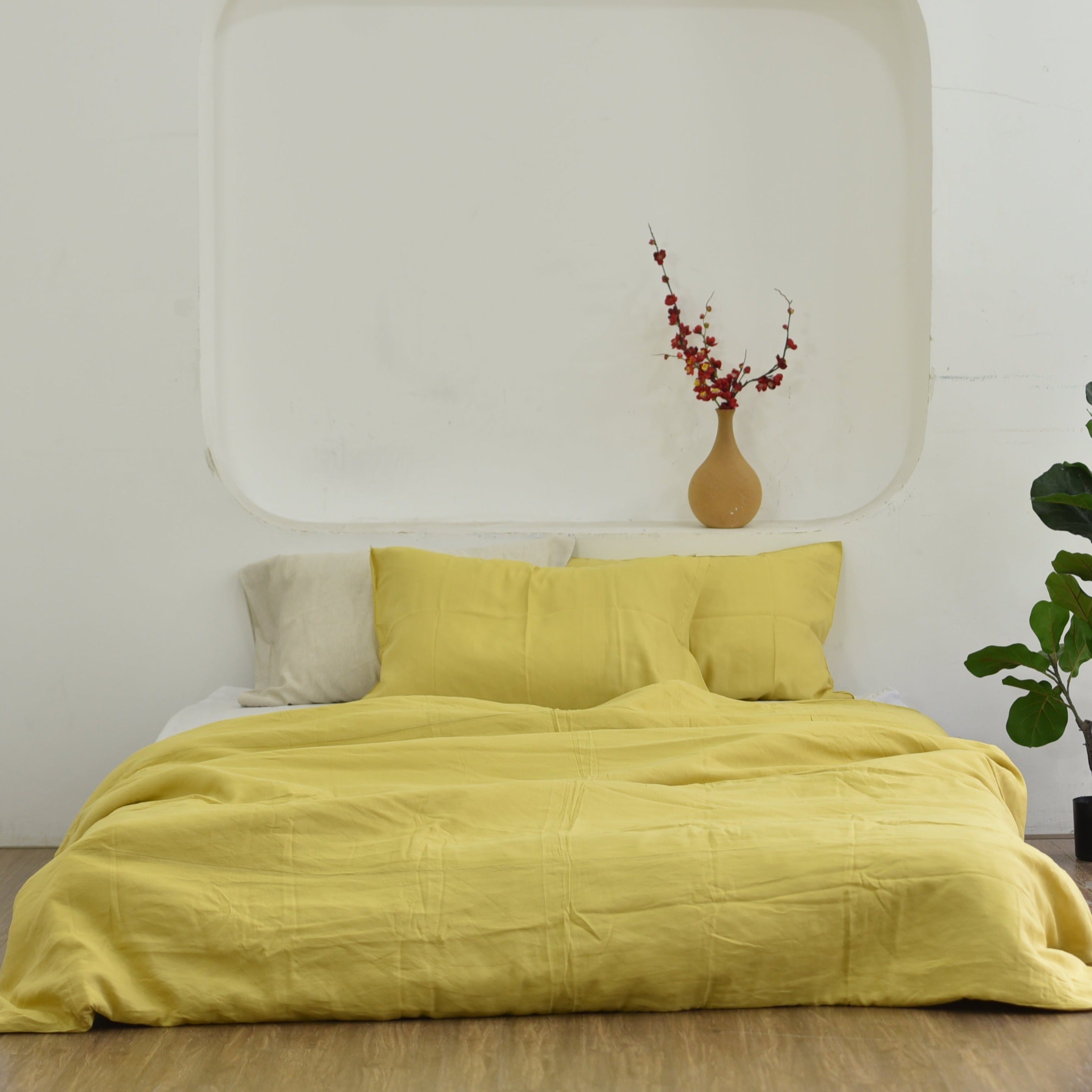 Butter Yellow Bamboo Linen Duvet Cover Set – 4-Piece | 45% Linen 55% Bamboo