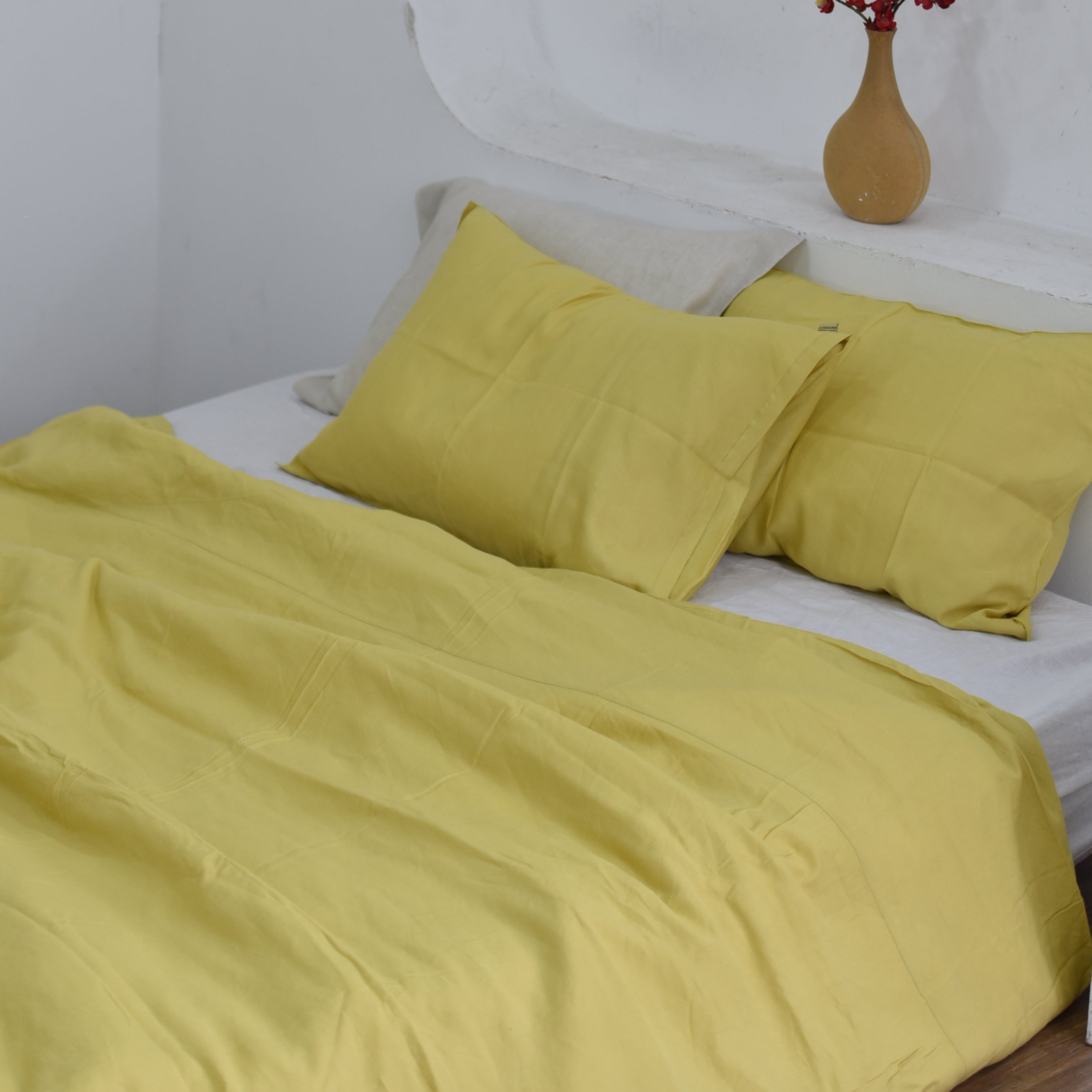 Butter Yellow Bamboo Linen Duvet Cover Set – 4-Piece | 45% Linen 55% Bamboo