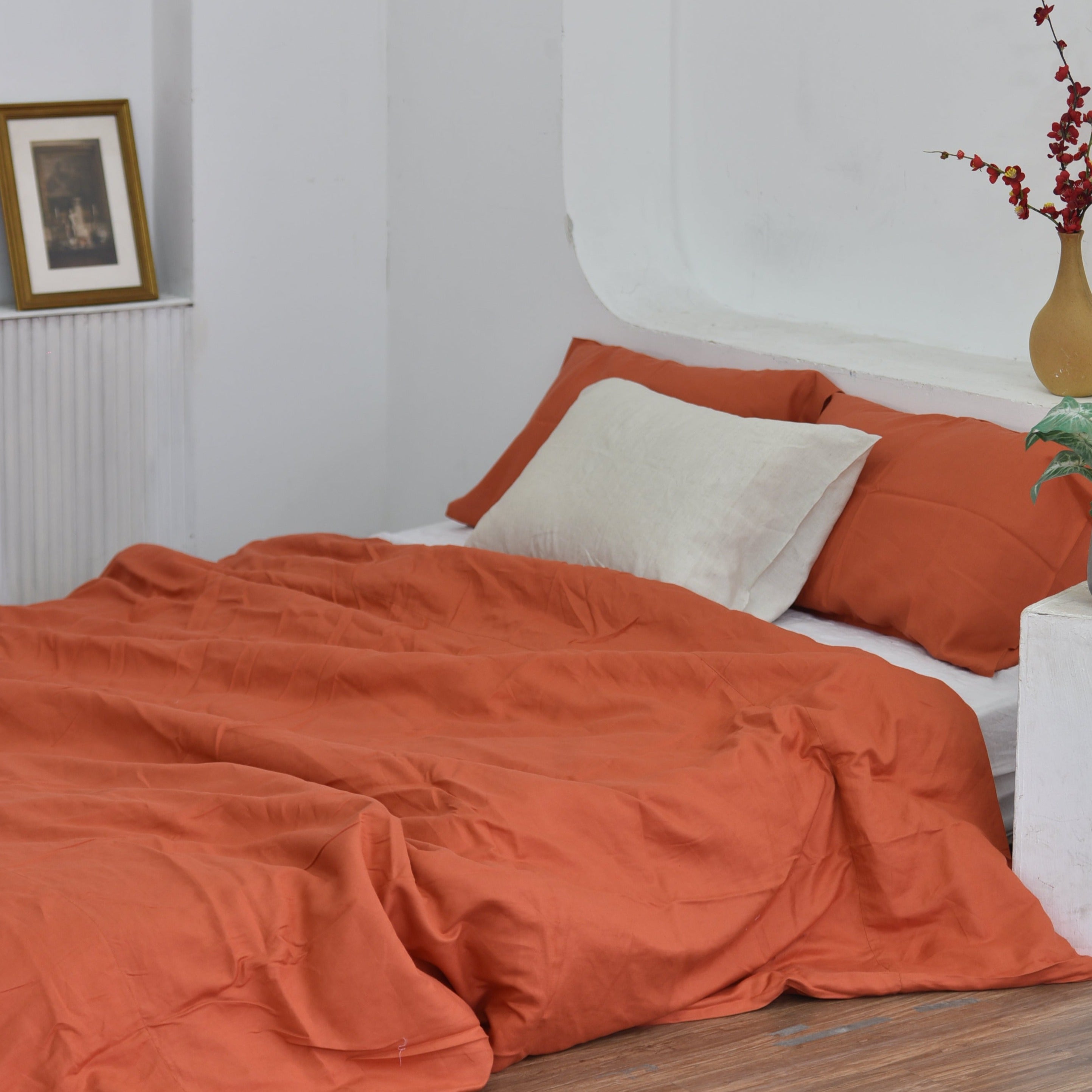 Squash Orange Bamboo Linen Duvet Cover Set – 4-Piece | 45% Linen 55% Bamboo Rayon