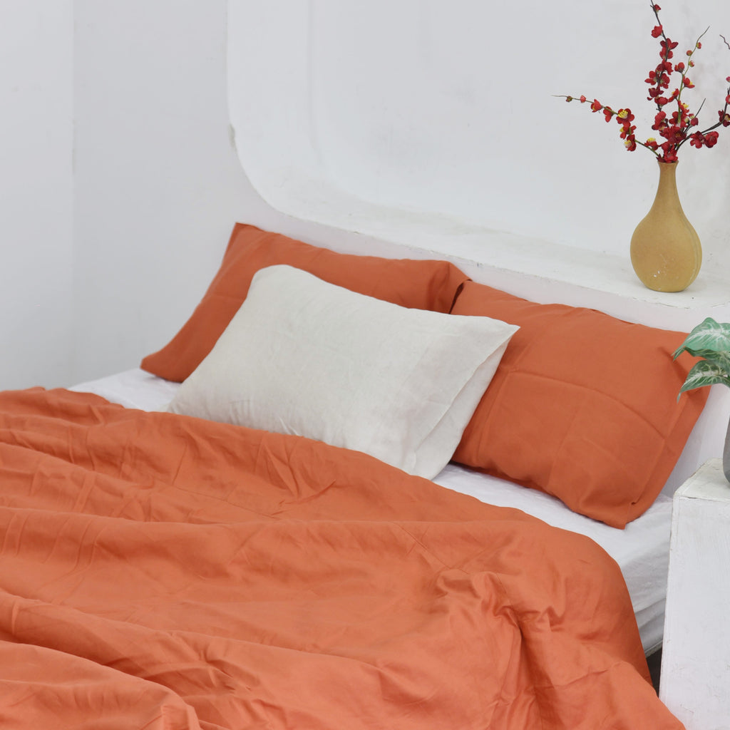 Squash Orange Bamboo Linen Duvet Cover Set – 4-Piece | 45% Linen 55% Bamboo Rayon