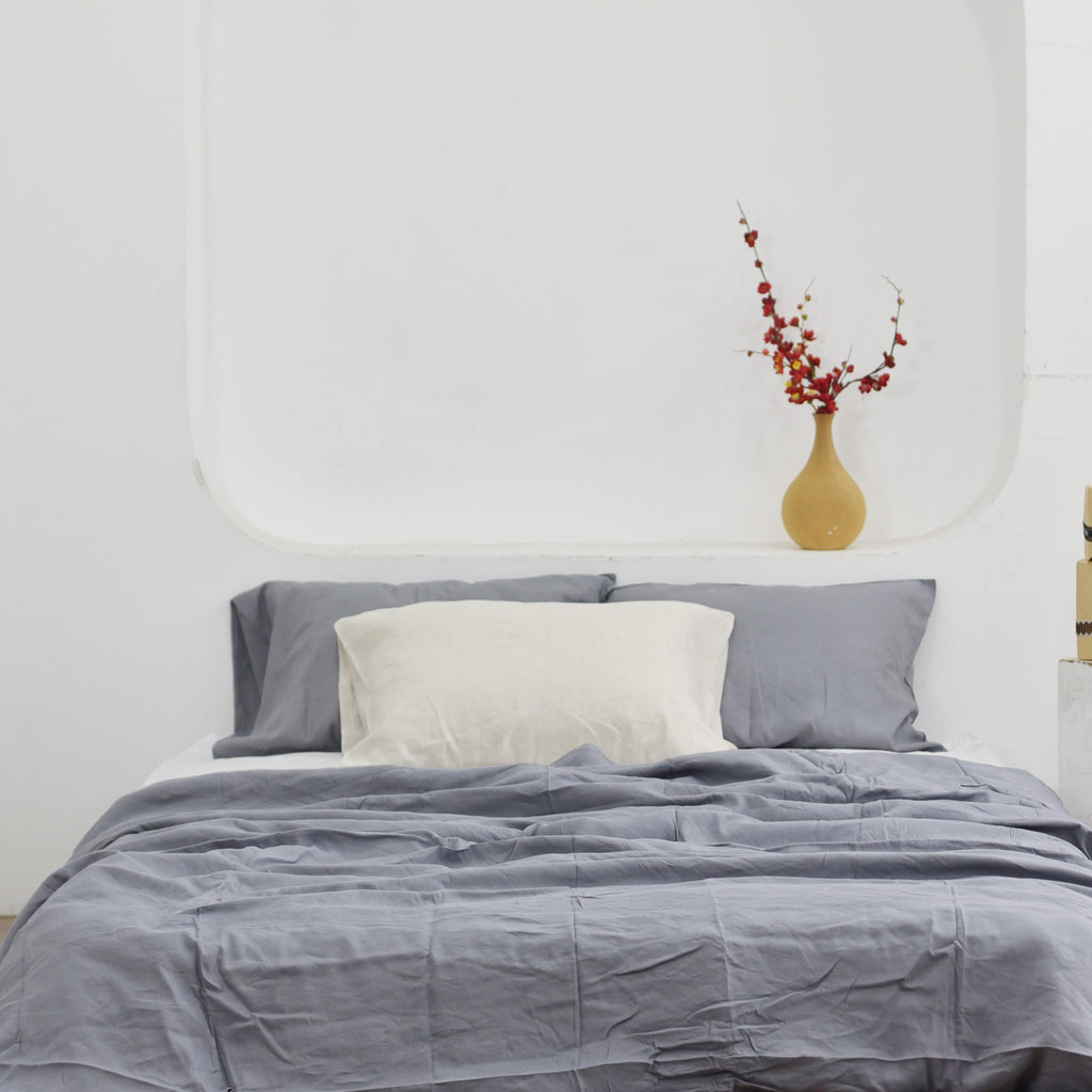 Denim Blue Bamboo Linen Duvet Cover Set – 4-Piece Bed Linen | 45% Linen 55% Bamboo Rayon | 165 GSM