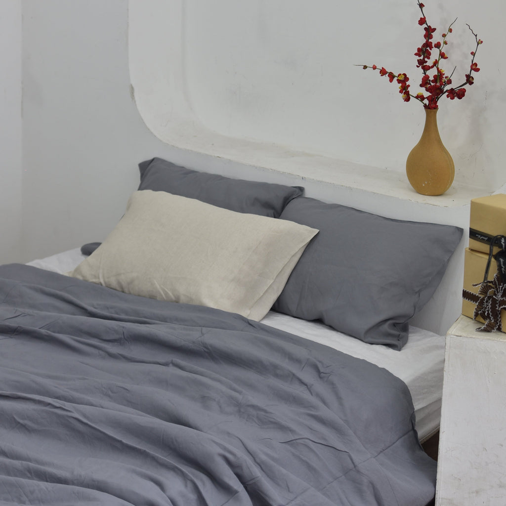 Denim Blue Bamboo Linen Duvet Cover Set – 4-Piece Bed Linen | 45% Linen 55% Bamboo Rayon | 165 GSM