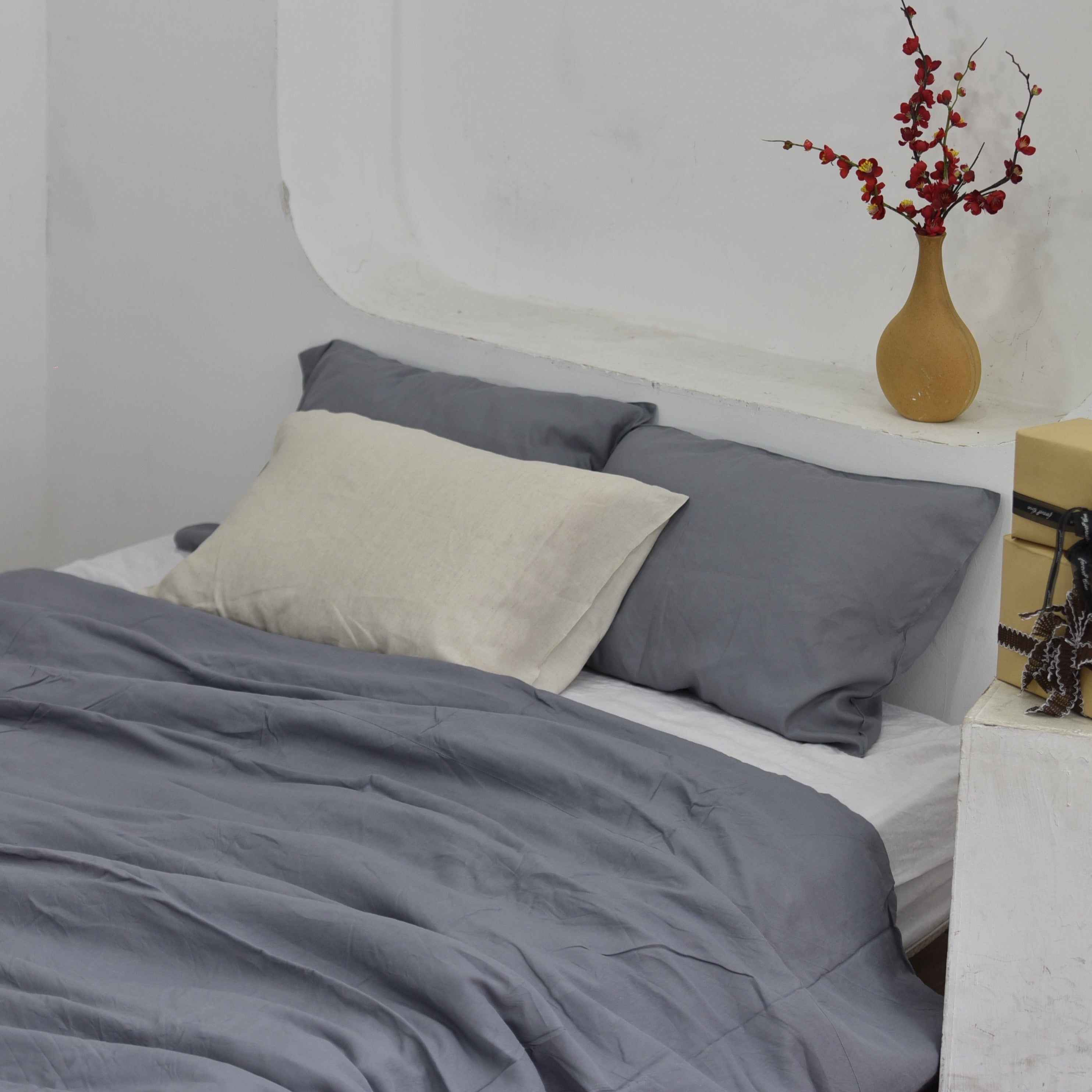 Denim Blue Bamboo Linen Duvet Cover Set – 4-Piece Bed Linen | 45% Linen 55% Bamboo Rayon | 165 GSM