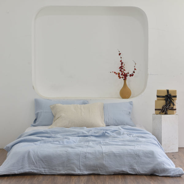 Baby Blue Bamboo Linen Duvet Cover Set – 4-Piece | 45% Linen 55% Bamboo Rayon