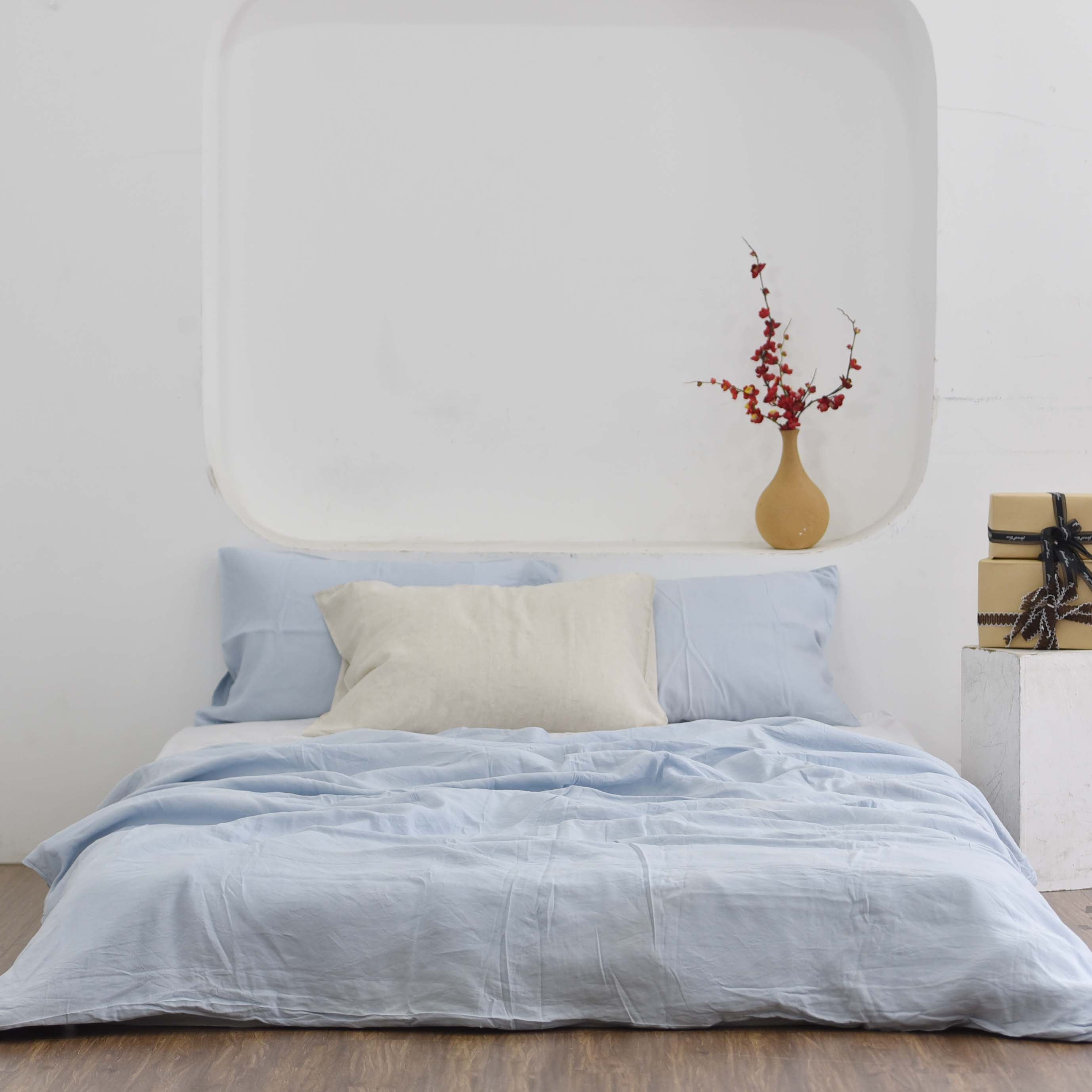 Pale Pink Bamboo Linen Duvet Cover Set – 4-Piece Bed Linen | 45% Linen 55% Bamboo Rayon | 165 GSM