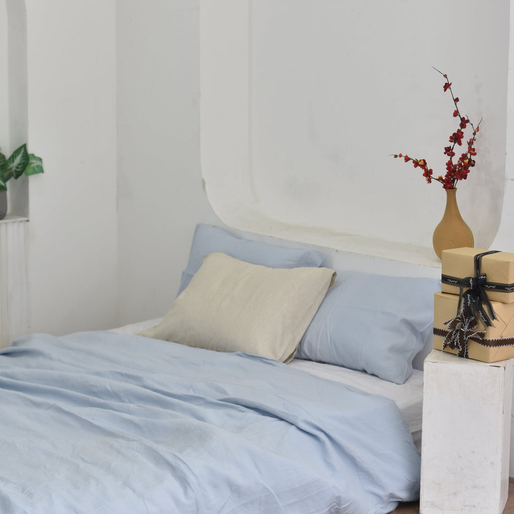 Baby Blue Bamboo Linen Duvet Cover Set – 4-Piece | 45% Linen 55% Bamboo Rayon