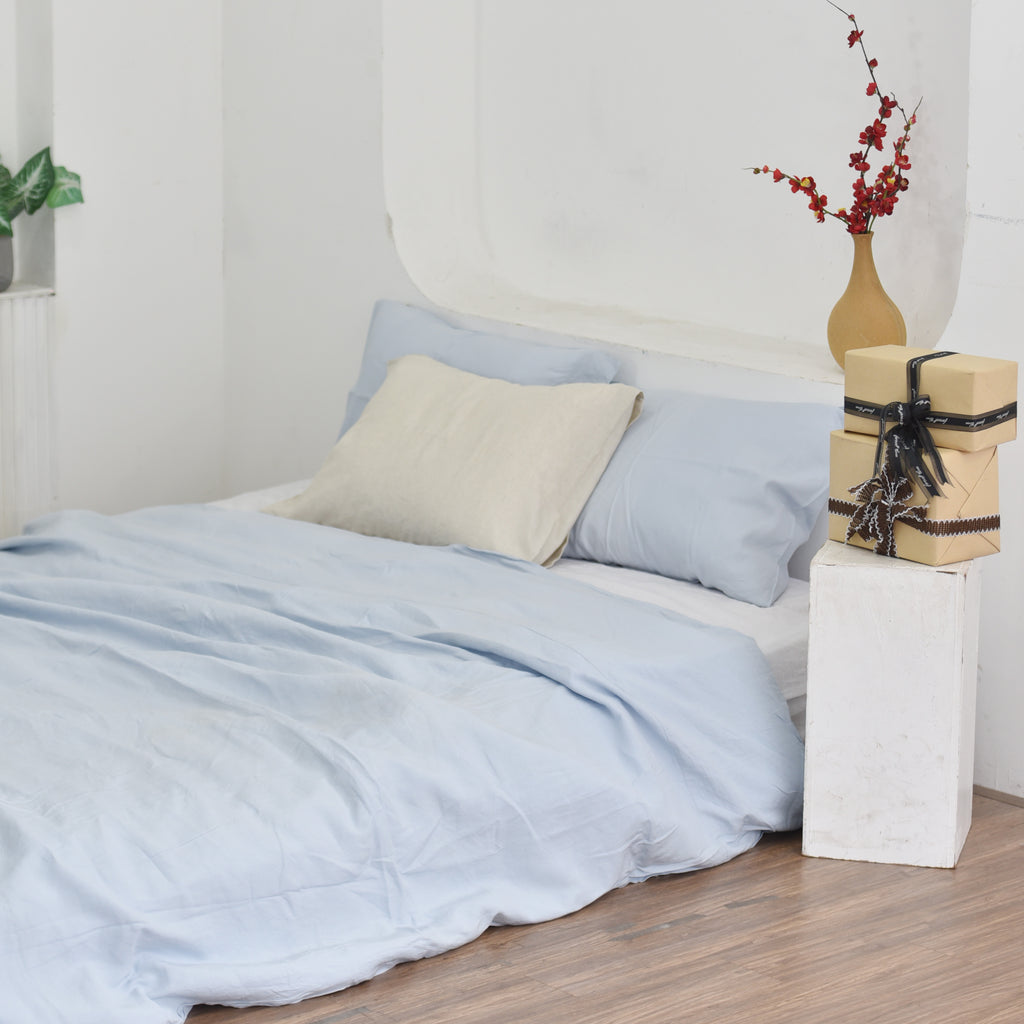 Pale Pink Bamboo Linen Duvet Cover Set – 4-Piece Bed Linen | 45% Linen 55% Bamboo Rayon | 165 GSM