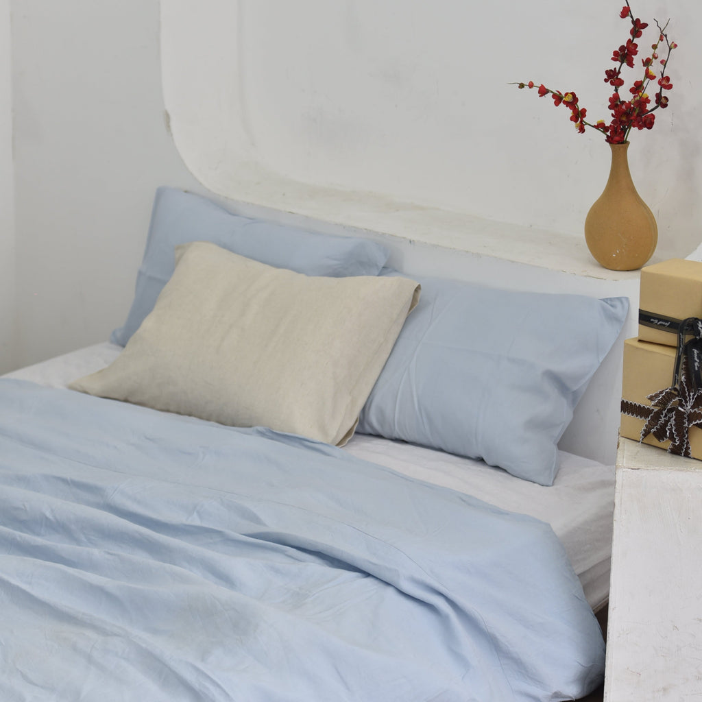 Baby Blue Bamboo Linen Duvet Cover Set – 4-Piece | 45% Linen 55% Bamboo Rayon