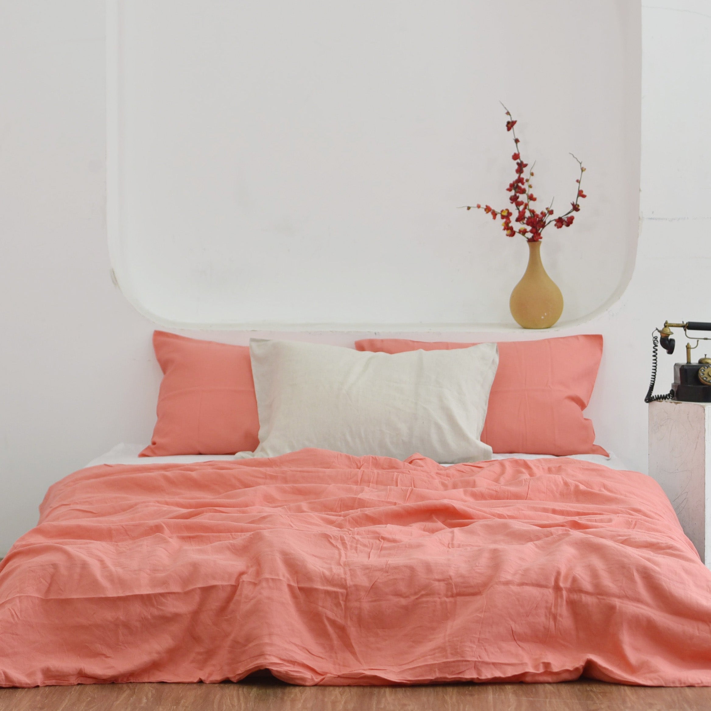 Raspberry Bamboo Linen Duvet Cover Set – 4-Piece Bed Linen | 45% Linen 55% Bamboo Rayon | 165 GSM