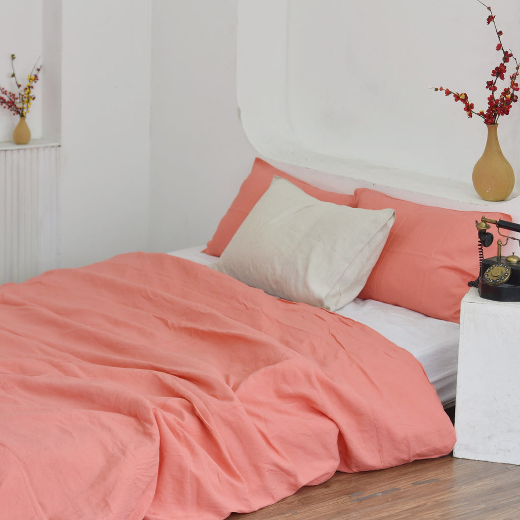 Raspberry Bamboo Linen Duvet Cover Set – 4-Piece Bed Linen | 45% Linen 55% Bamboo Rayon | 165 GSM