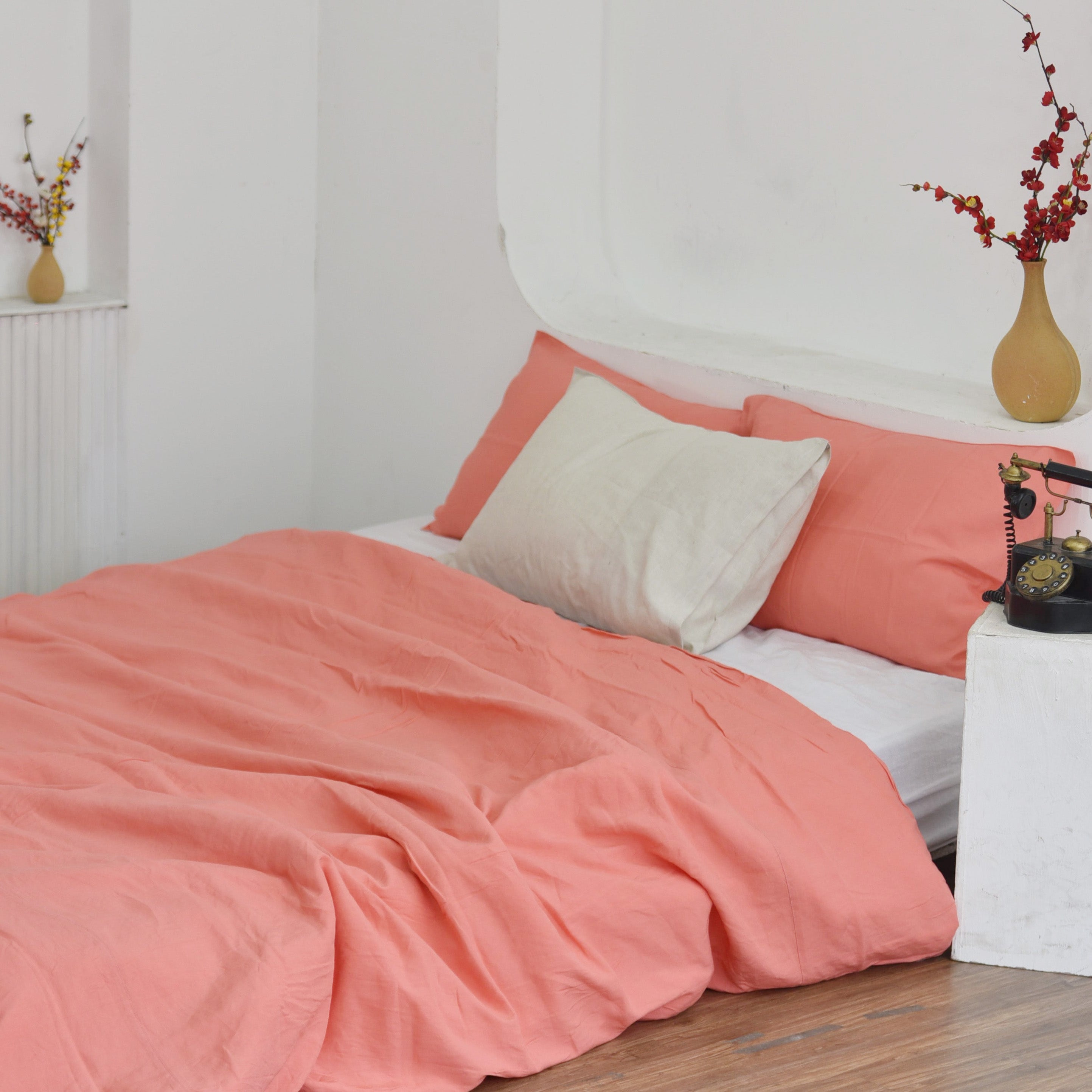 Raspberry Bamboo Linen Duvet Cover Set – 4-Piece Bed Linen | 45% Linen 55% Bamboo Rayon | 165 GSM