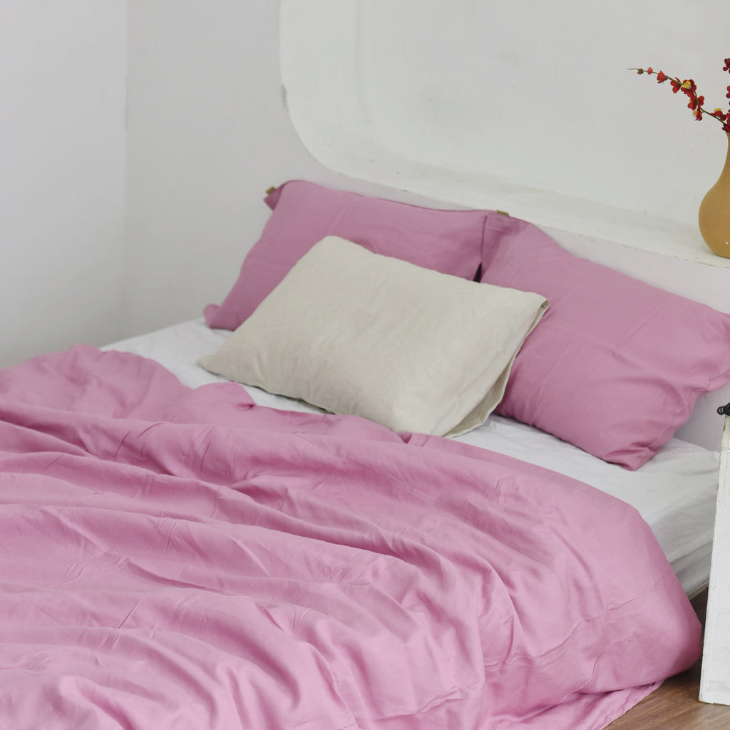 Taffy Pink Bamboo Linen Duvet Cover Set – 4-Piece Bed Linen | 45% Linen 55% Bamboo Rayon | 165 GSM