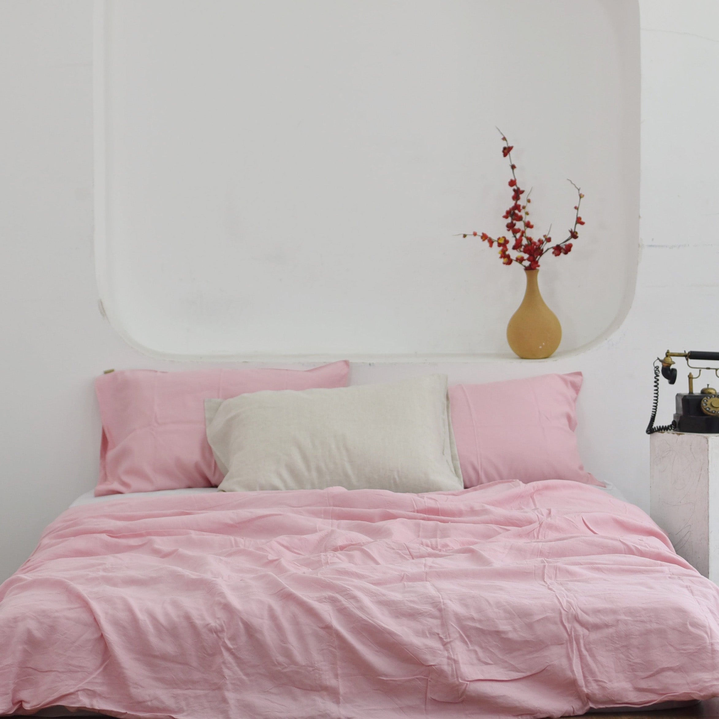Blush Pink Bamboo Linen Duvet Cover Set – 4-Piece Bed Linen | 45% Linen 55% Bamboo Rayon | 165 GSM