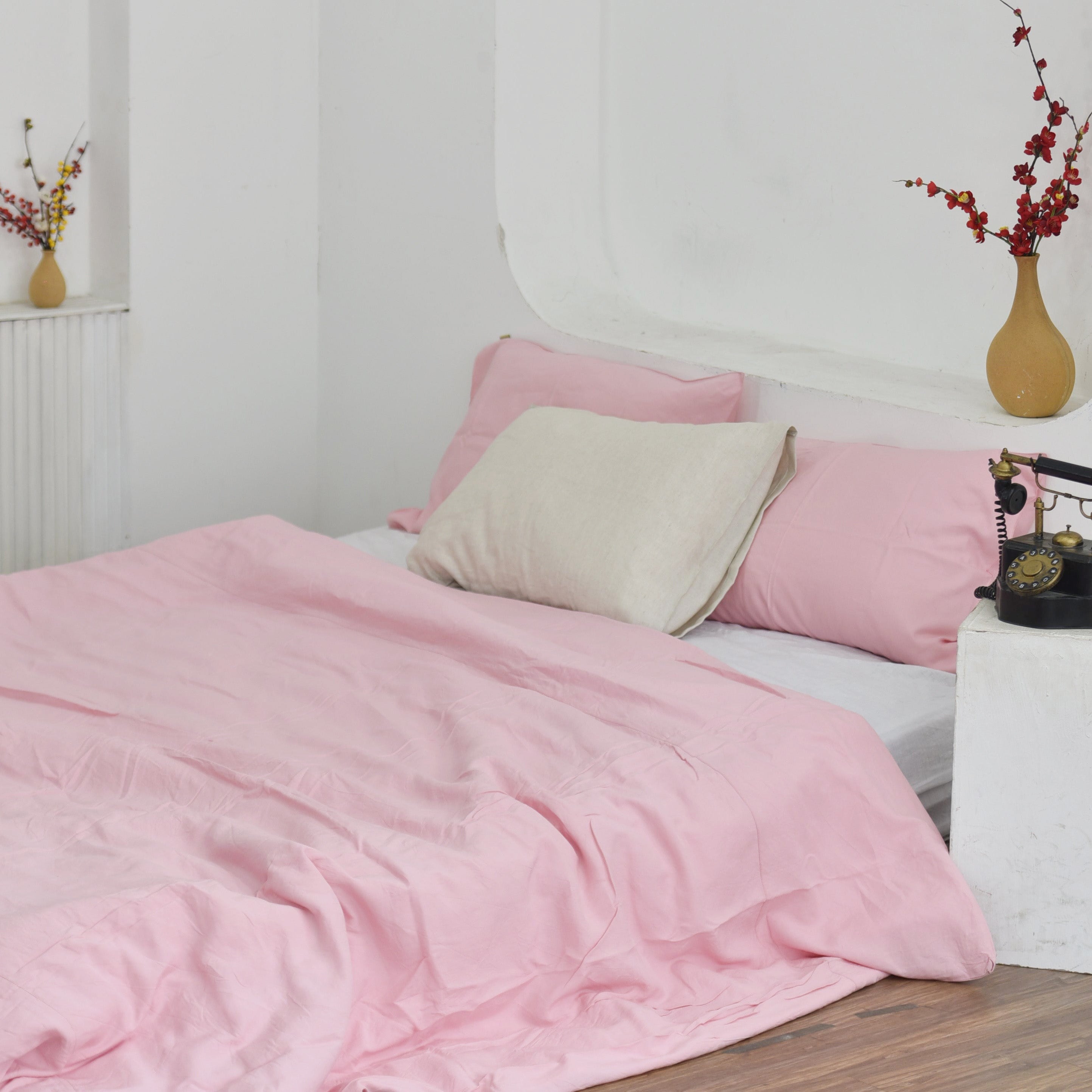 Blush Pink Bamboo Linen Duvet Cover Set – 4-Piece Bed Linen | 45% Linen 55% Bamboo Rayon | 165 GSM