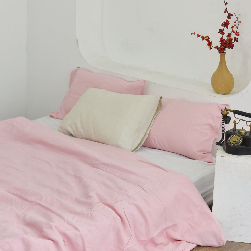 Blush Pink Bamboo Linen Duvet Cover Set – 4-Piece Bed Linen | 45% Linen 55% Bamboo Rayon | 165 GSM