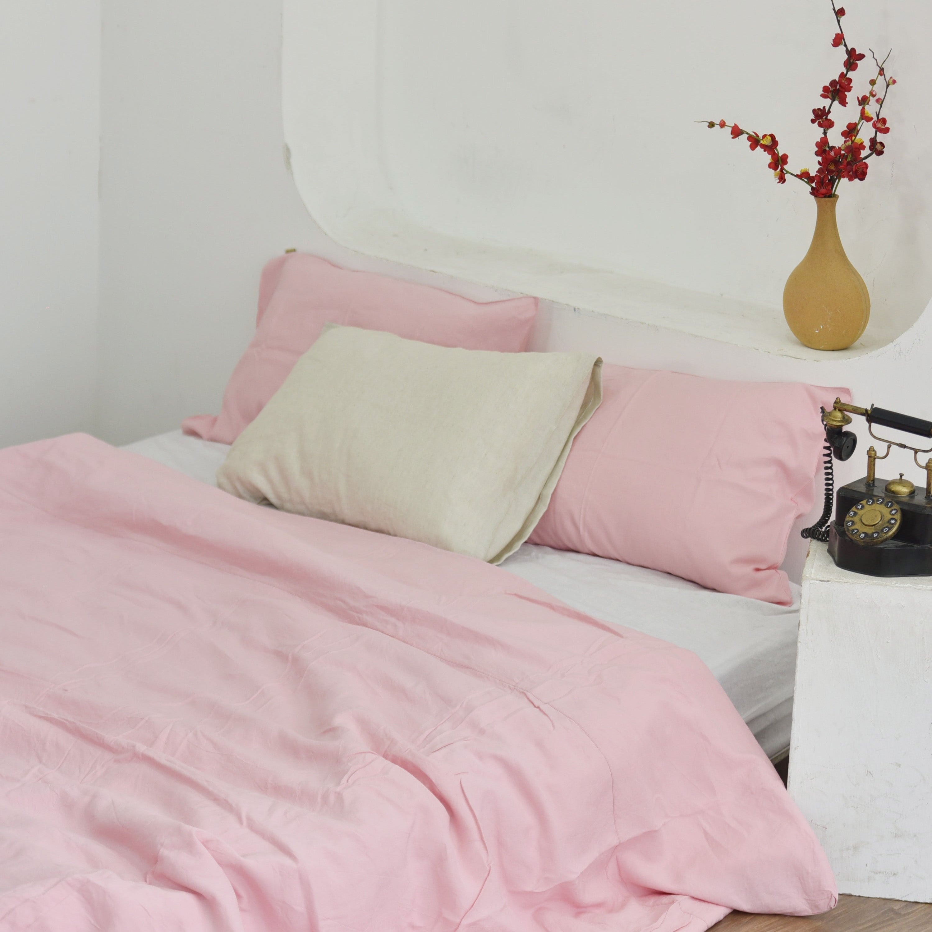 Blush Pink Bamboo Linen Duvet Cover Set – 4-Piece Bed Linen | 45% Linen 55% Bamboo Rayon | 165 GSM
