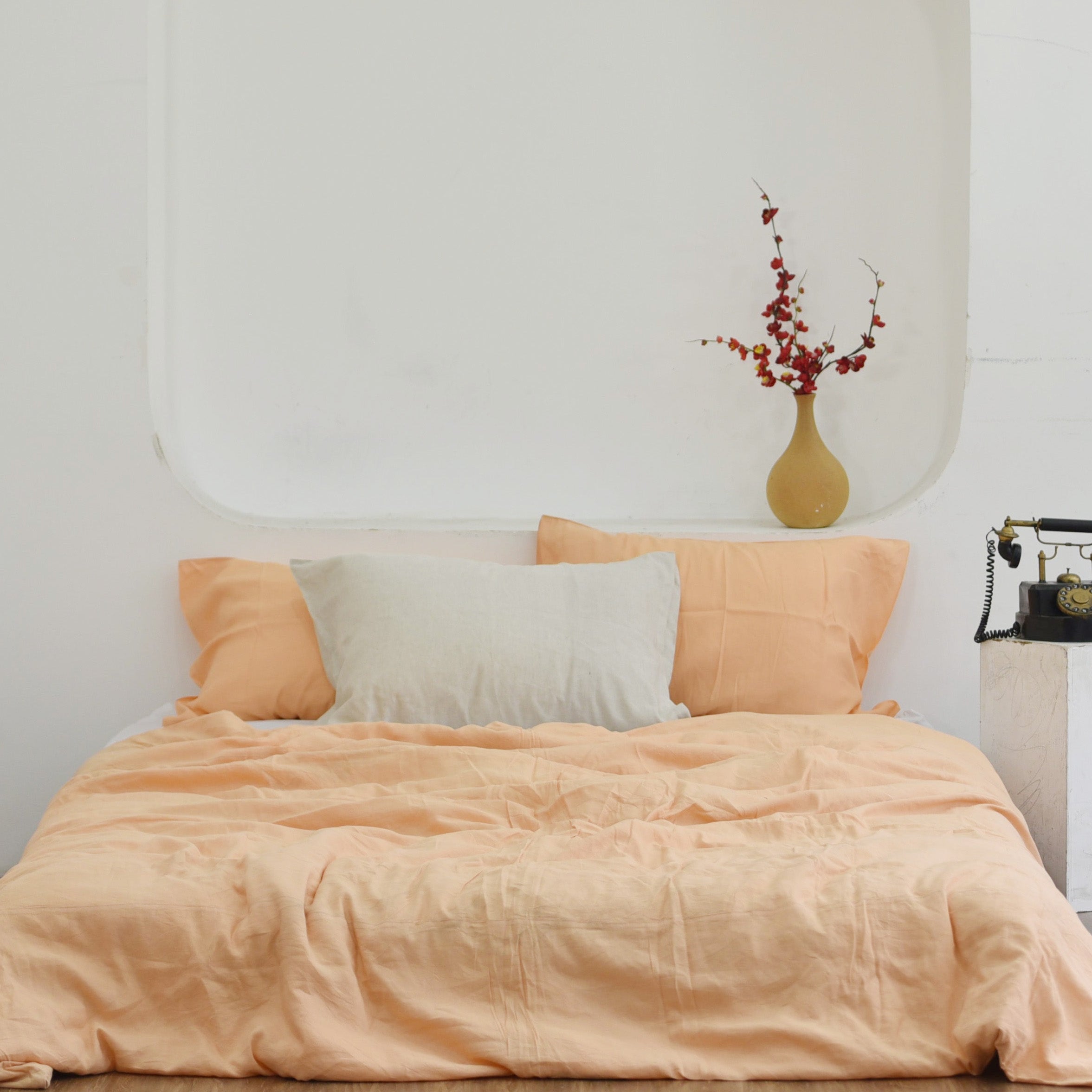 Cantaloupe Orange Bamboo Linen Duvet Cover Set – 4-Piece Bed Linen | 45% Linen 55% Bamboo Rayon | 165 GSM