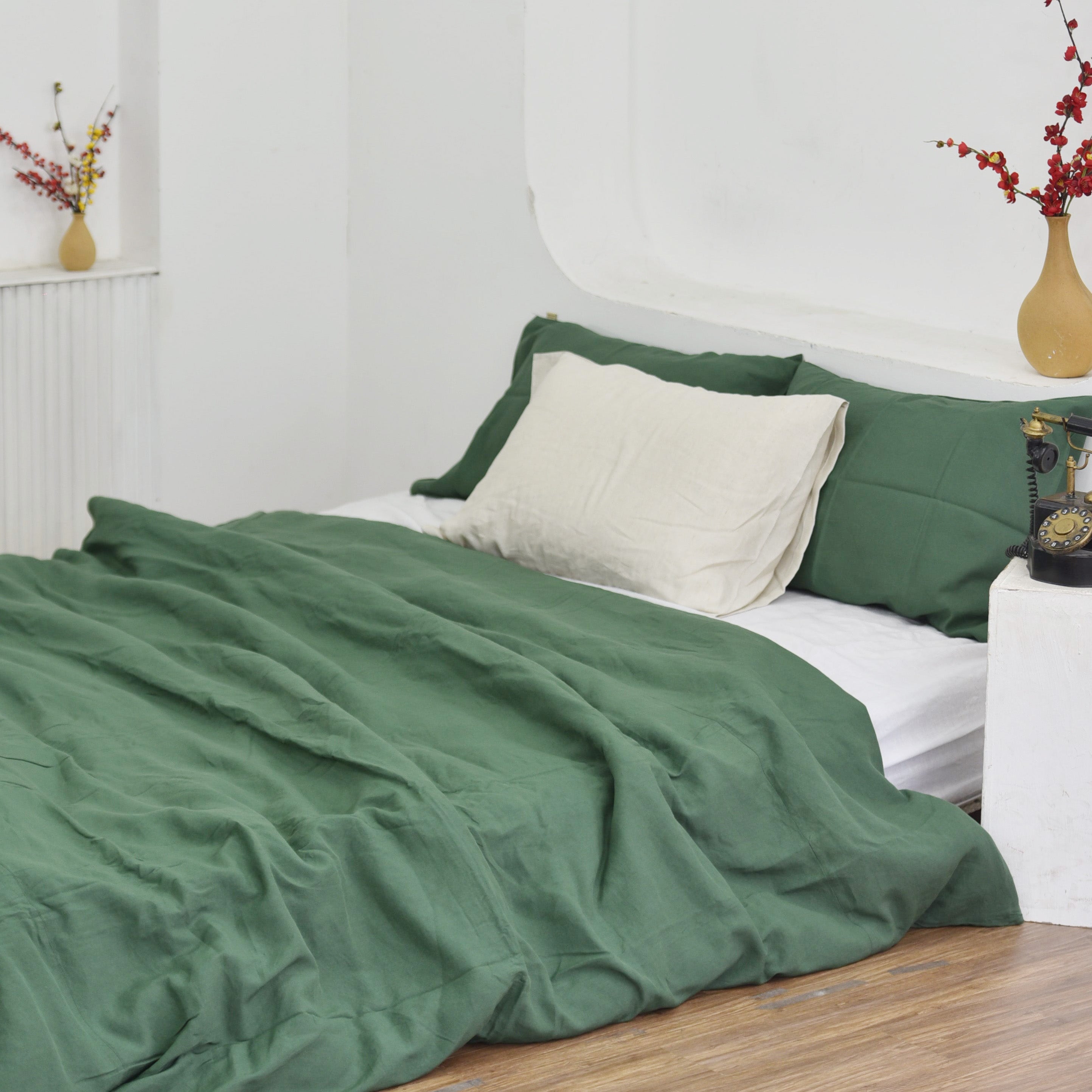 Pine Green Bamboo Linen Duvet Cover Set – 4-Piece | 45% Linen 55% Bamboo Rayon