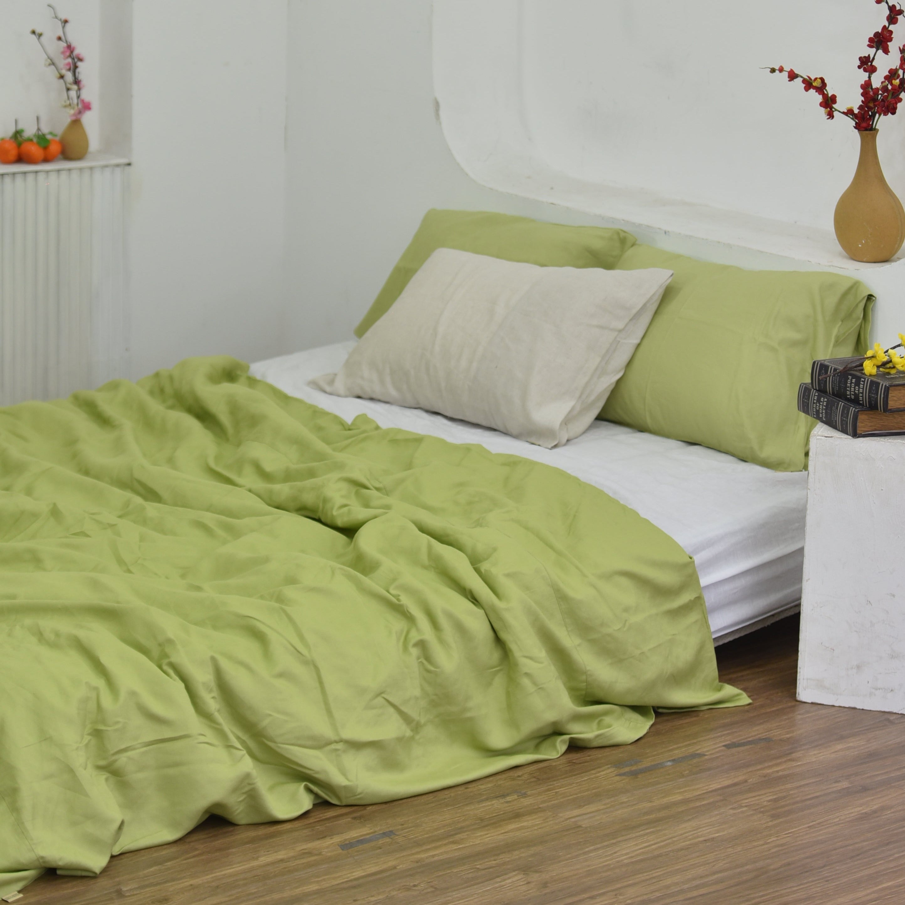 Chartreuse Green Bamboo Linen Duvet Cover Set – 4-Piece | 45% Linen 55% Bamboo Rayon