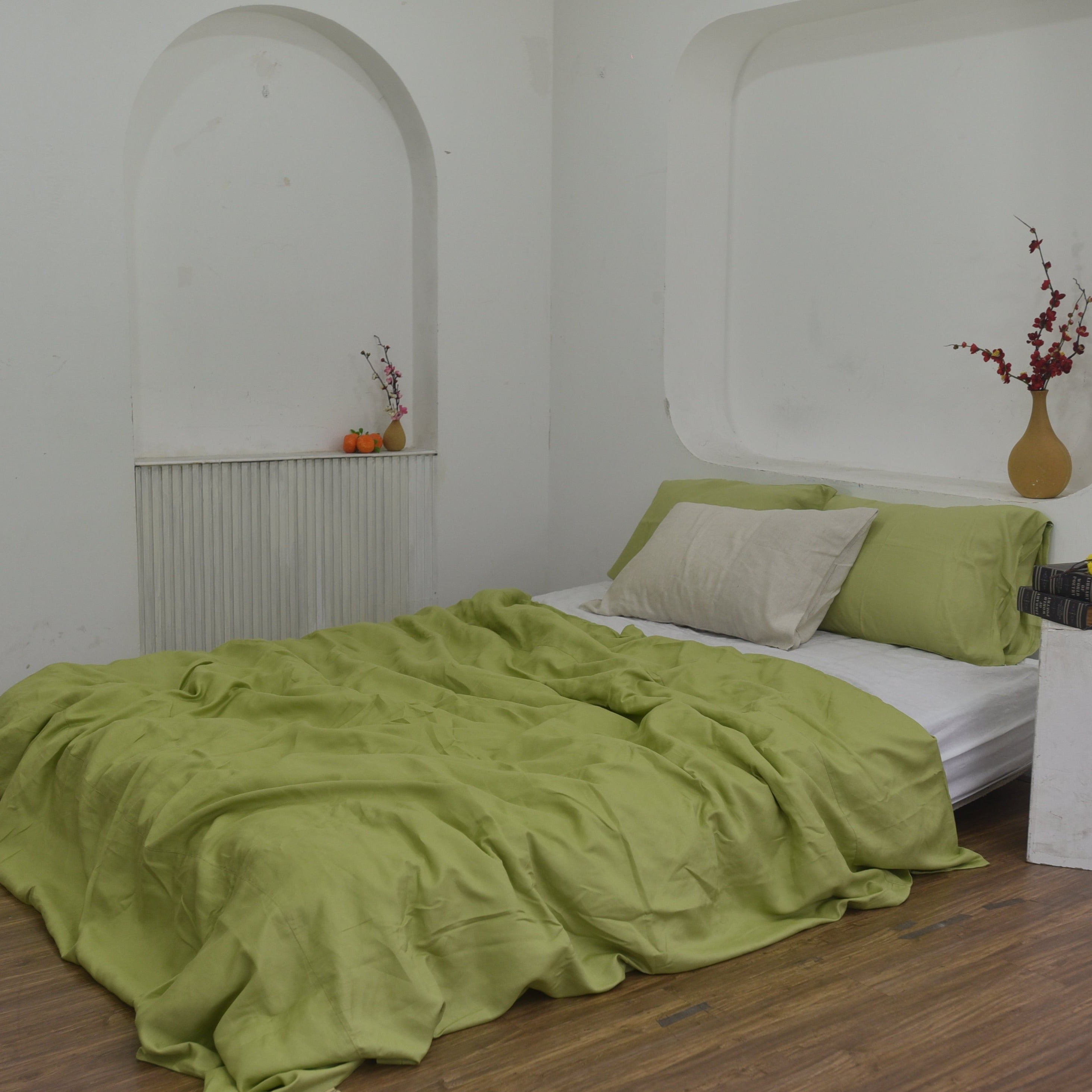 Chartreuse Green Bamboo Linen Duvet Cover Set – 4-Piece | 45% Linen 55% Bamboo Rayon