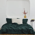 Juniper Green Bamboo Linen Duvet Cover Set - Sustainable 4-Piece