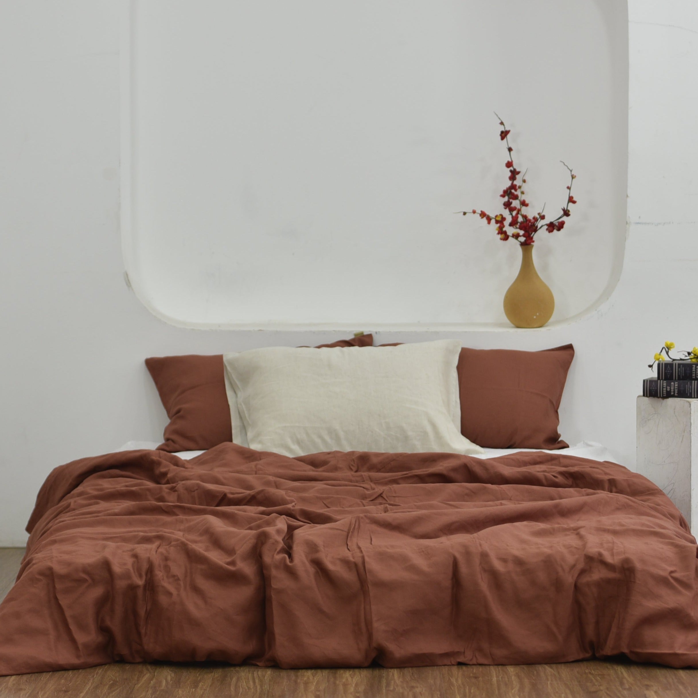 Brick Red Bamboo Linen Duvet Cover Set – 4-Piece Bed Linen | 45% Linen 55% Bamboo Rayon | 165 GSM