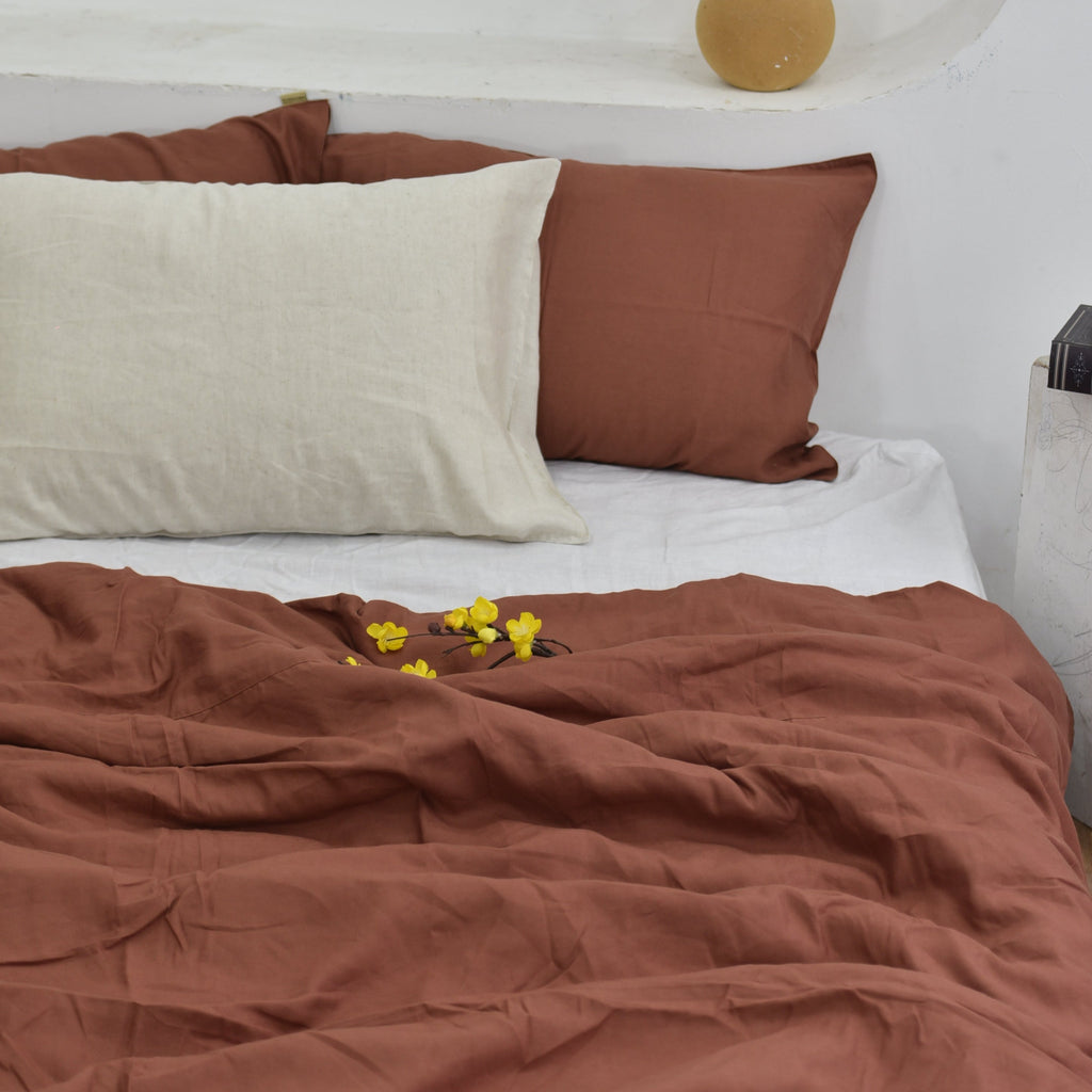 Brick Red Bamboo Linen Duvet Cover Set – 4-Piece Bed Linen | 45% Linen 55% Bamboo Rayon | 165 GSM