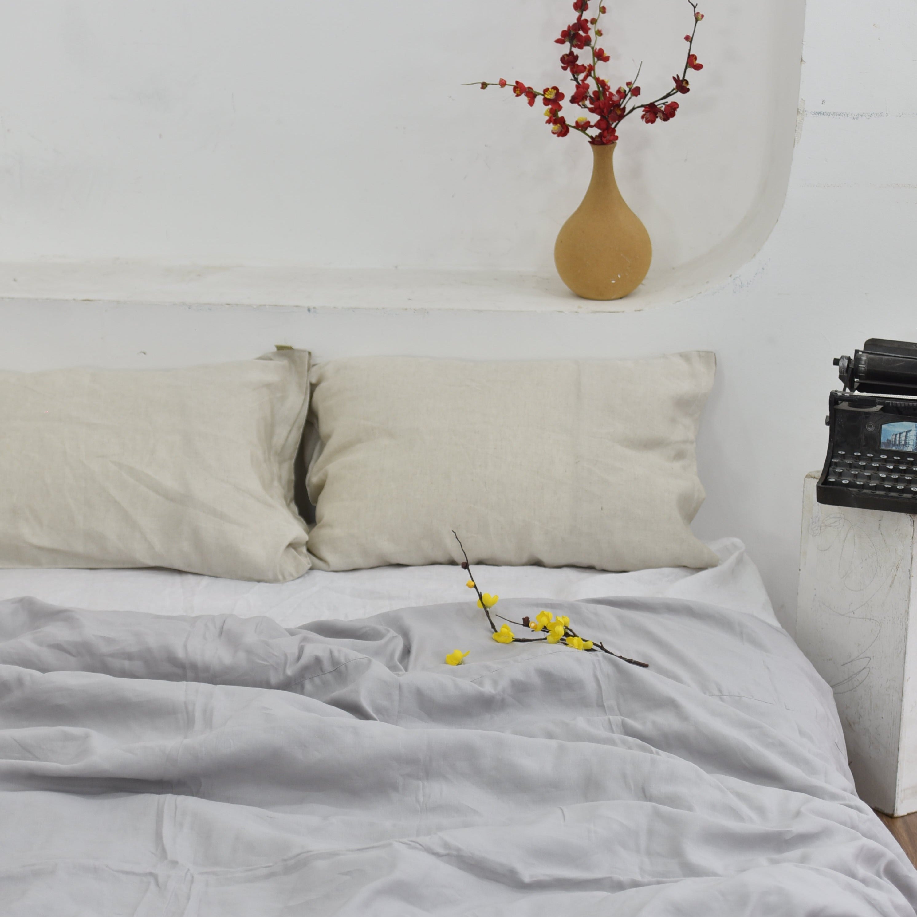 Smoke Gray Bamboo Linen Duvet Cover Set – 4-Piece Bed Linen | 45% Linen 55% Bamboo Rayon | 165 GSM