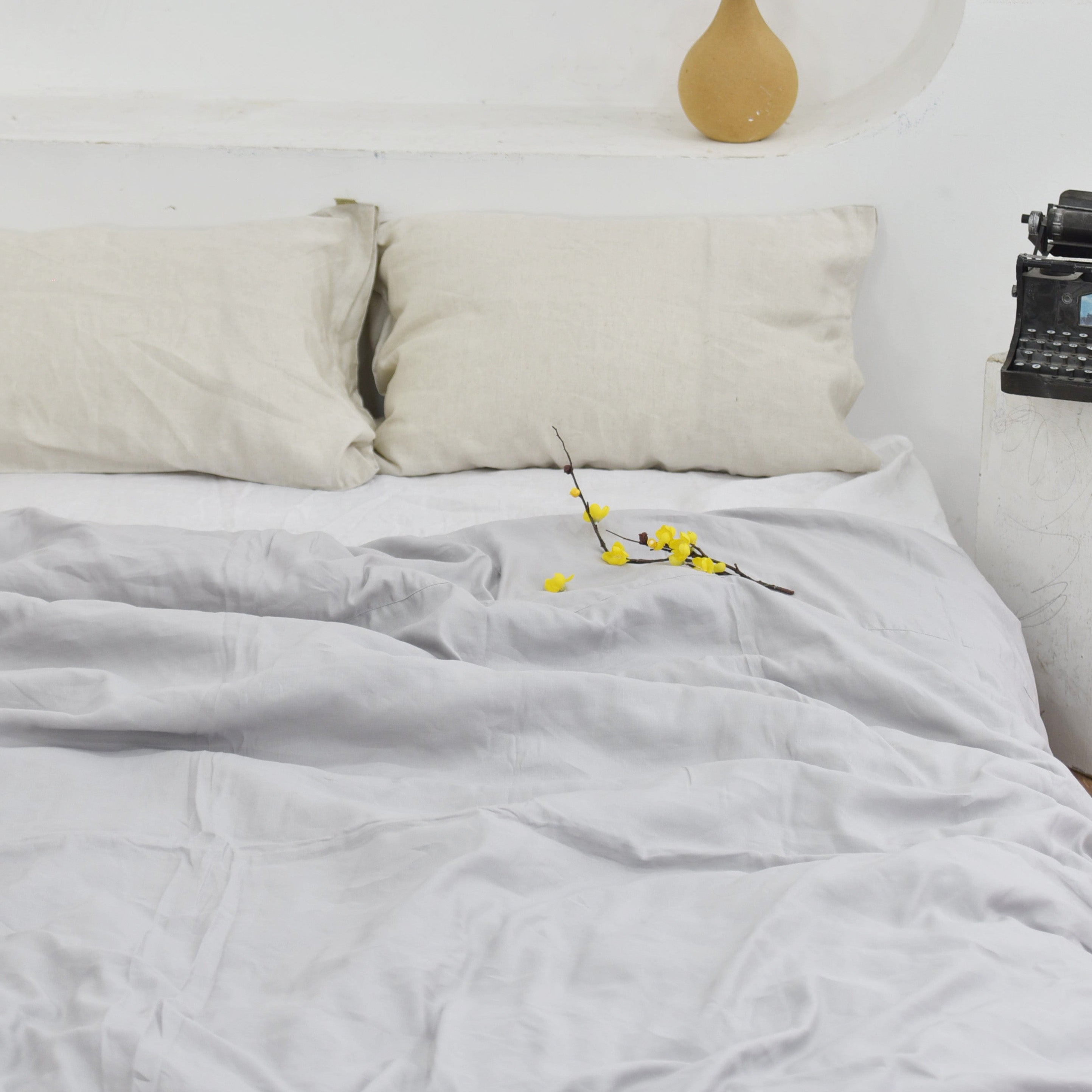 Cream Bamboo Linen Duvet Cover Set – 4-Piece Bed Linen | 45% Linen 55% Bamboo Rayon | 165 GSM